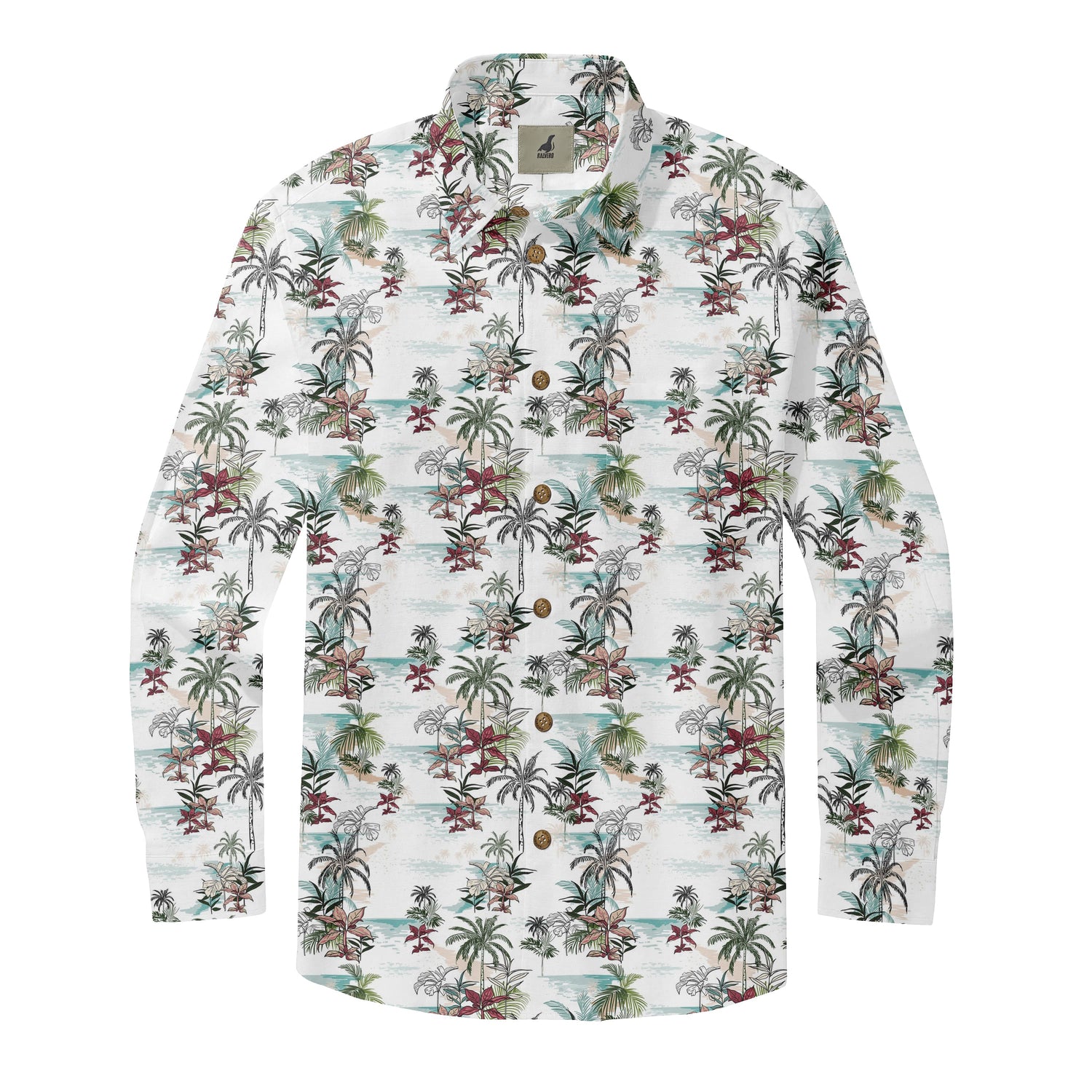 White Tropical Palm Long Sleeve Hawaiian Shirt