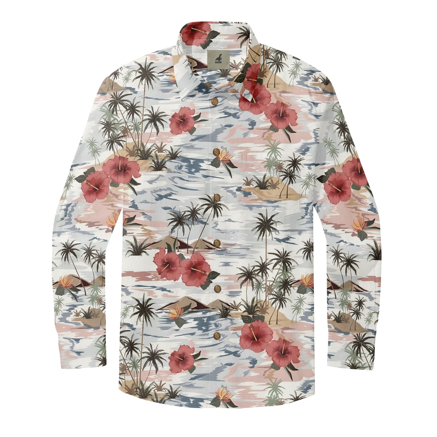 Red Hibiscus Long Sleeve Shirt