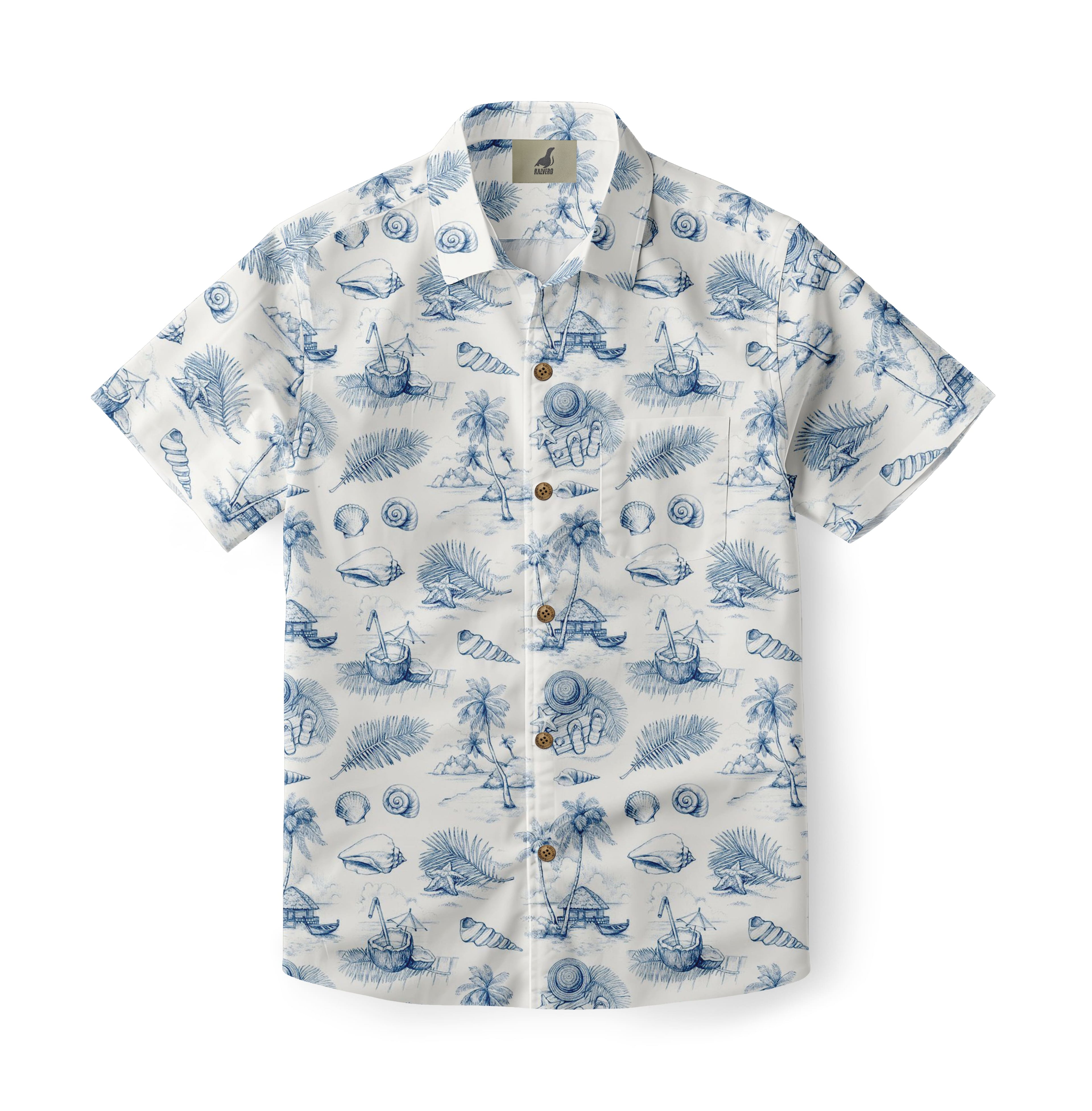 Blue Coastal Hawaiian Shirt
