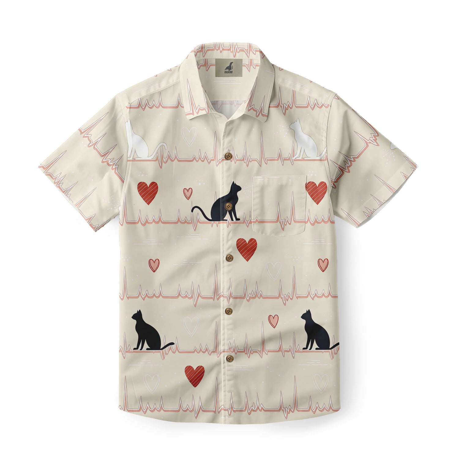 Cat EKG Aloha Shirt