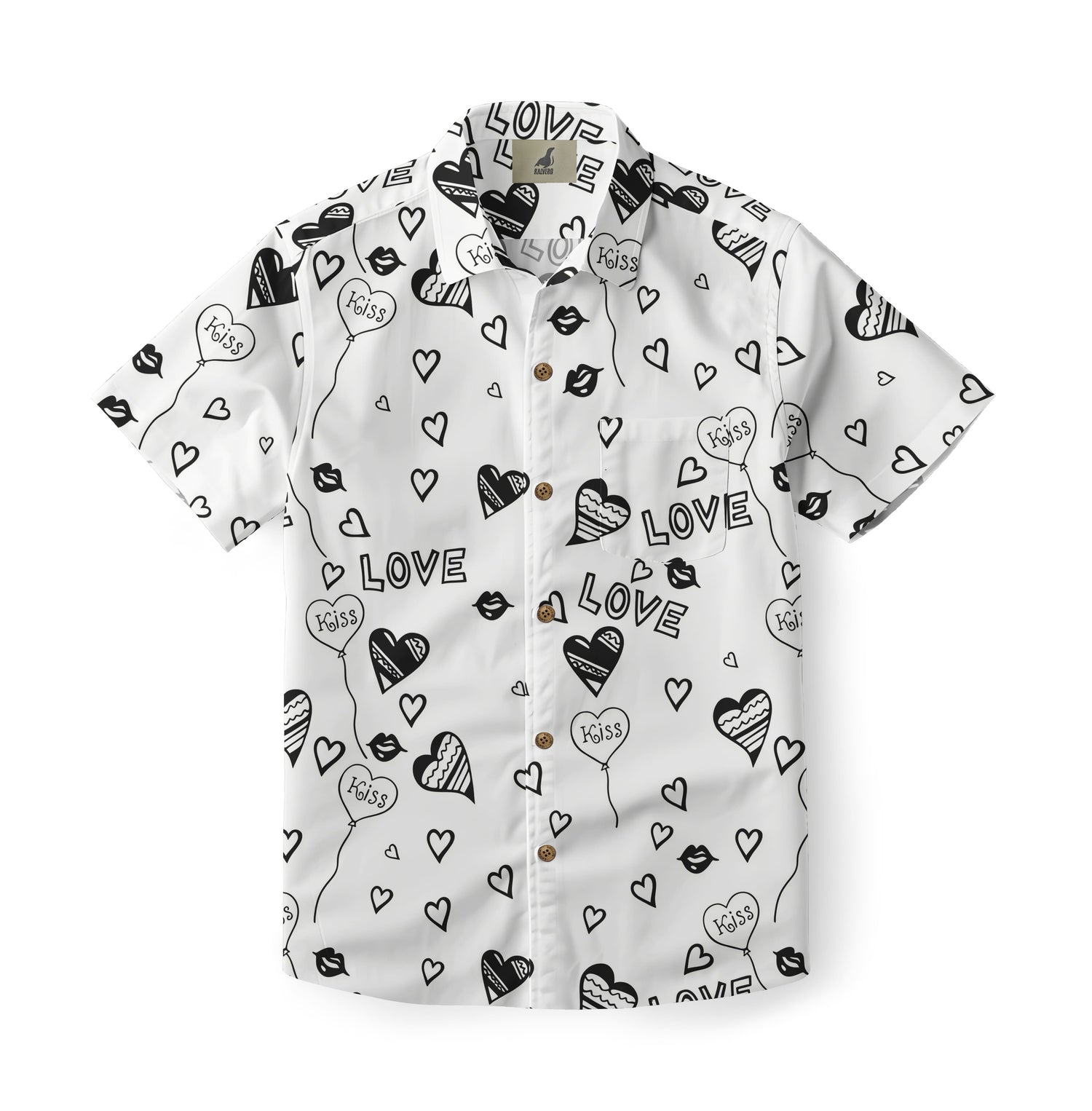 Monochrome Hearts Hawaiian Shirt