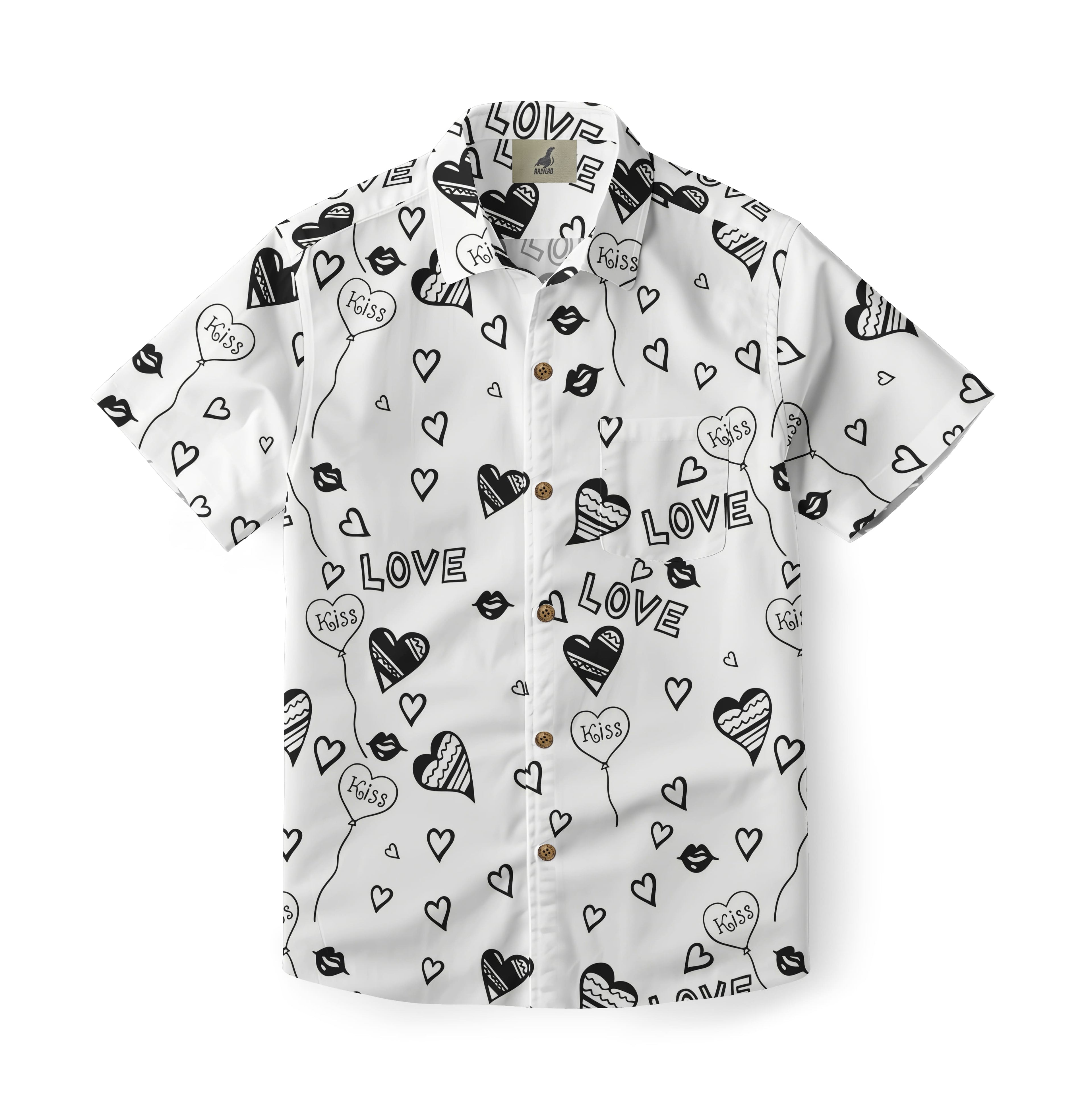 Monochrome Hearts Hawaiian Shirt