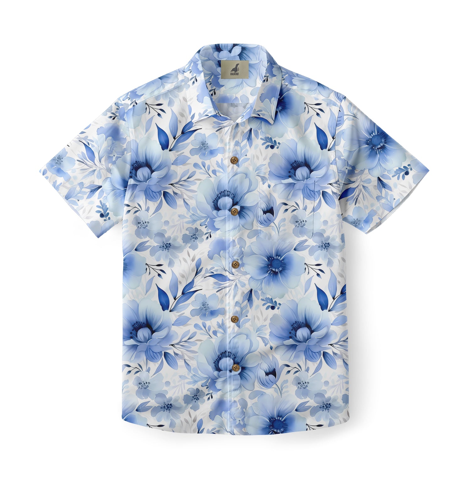 Blue Watercolor Aloha Shirt