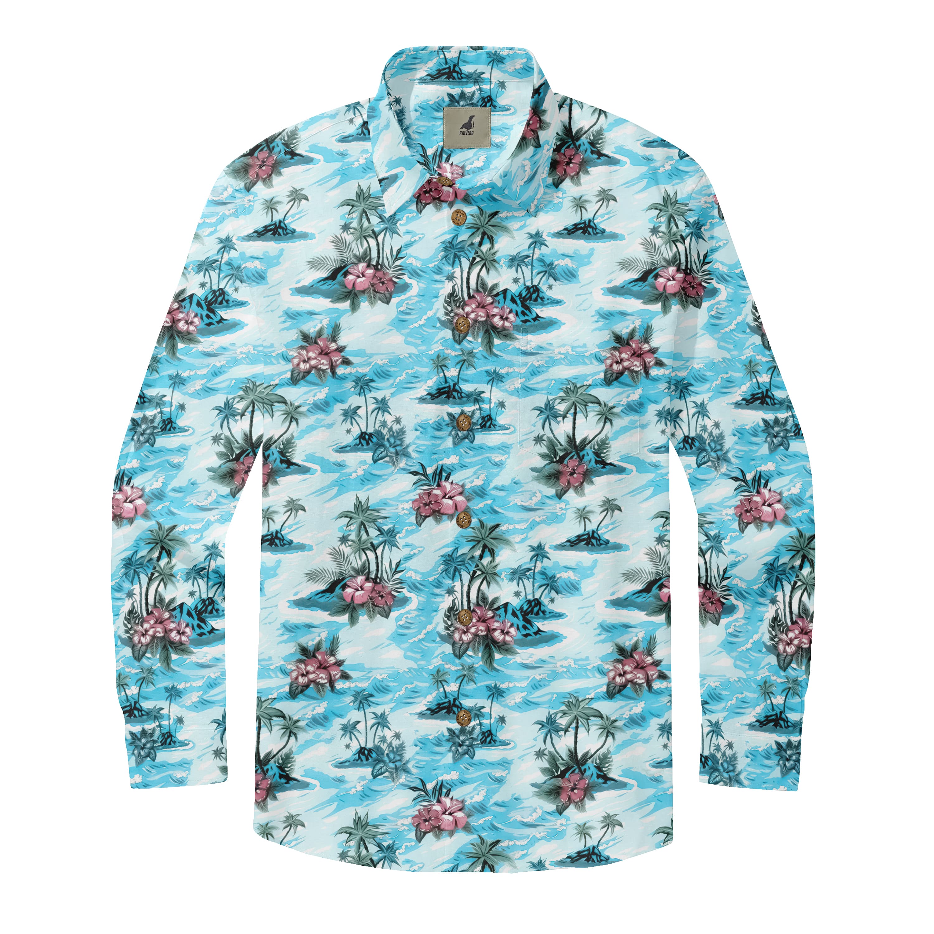 Azure Hibiscus Long Sleeve Shirt
