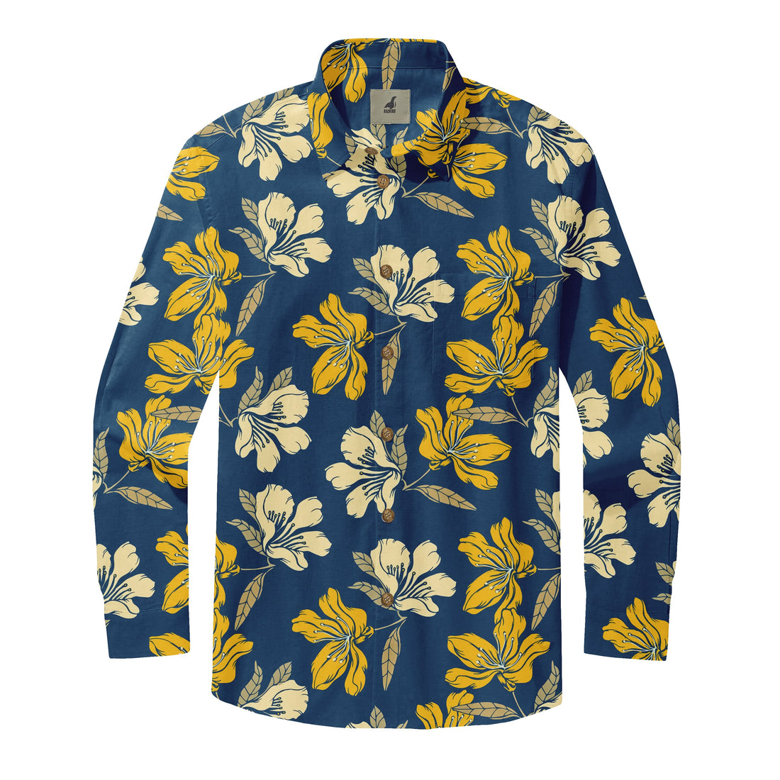 Navy Tropical Floral Long Sleeve Hawaiian Shirt