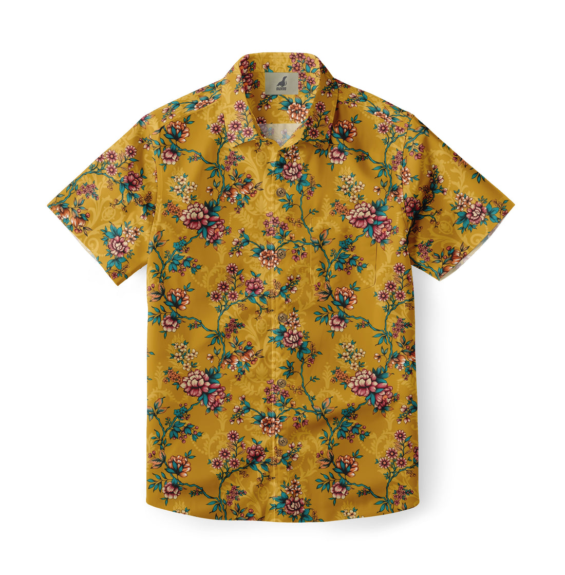 Mustard Tropical Floral Hawaiian Shirt