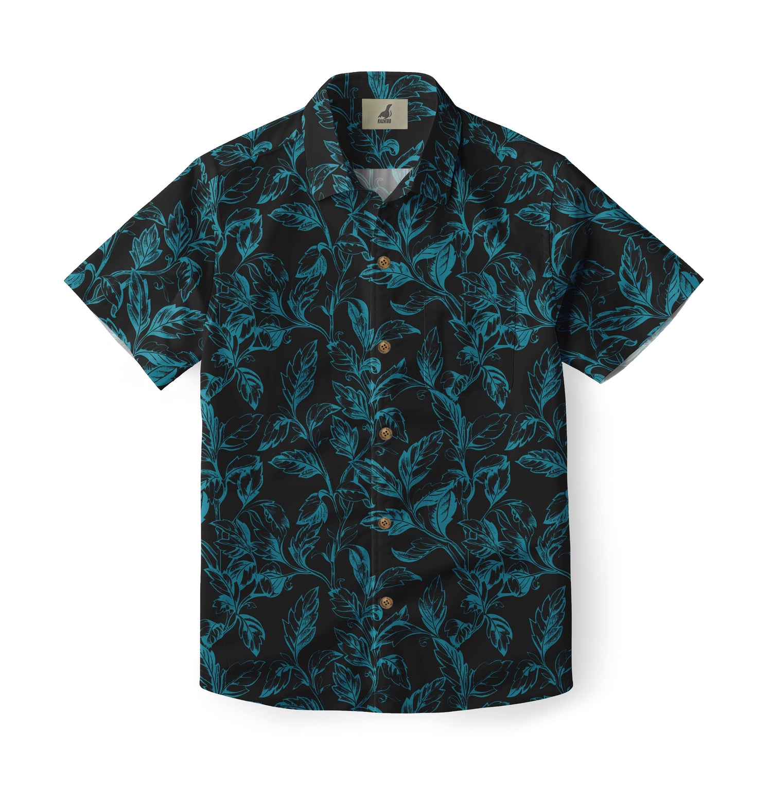 Black Blue Tropical Floral Hawaiian Shirt