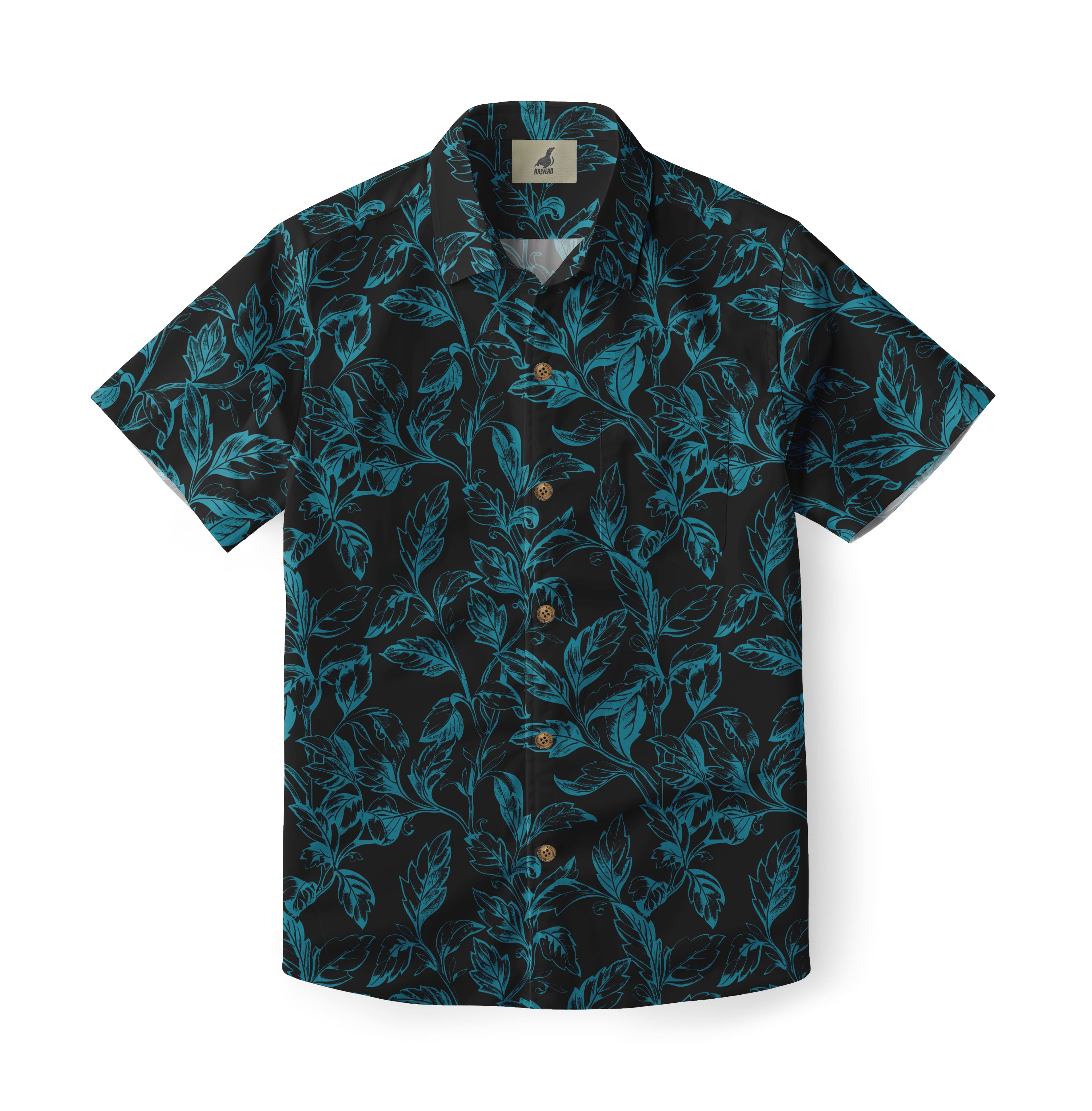 Black Blue Tropical Floral Hawaiian Shirt
