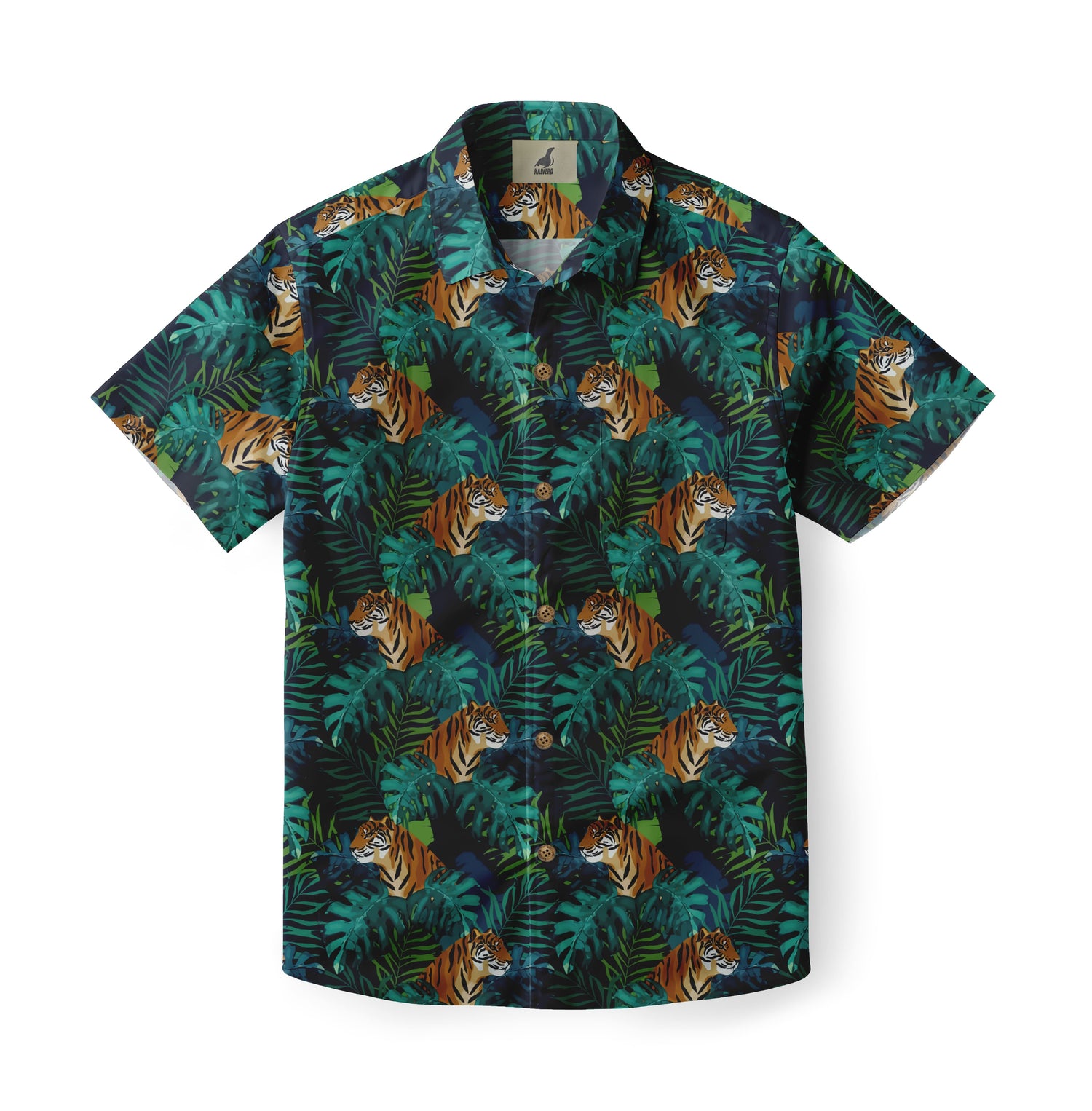 Dark Blue Tigers &amp; Leaves Hawaiian Shirt