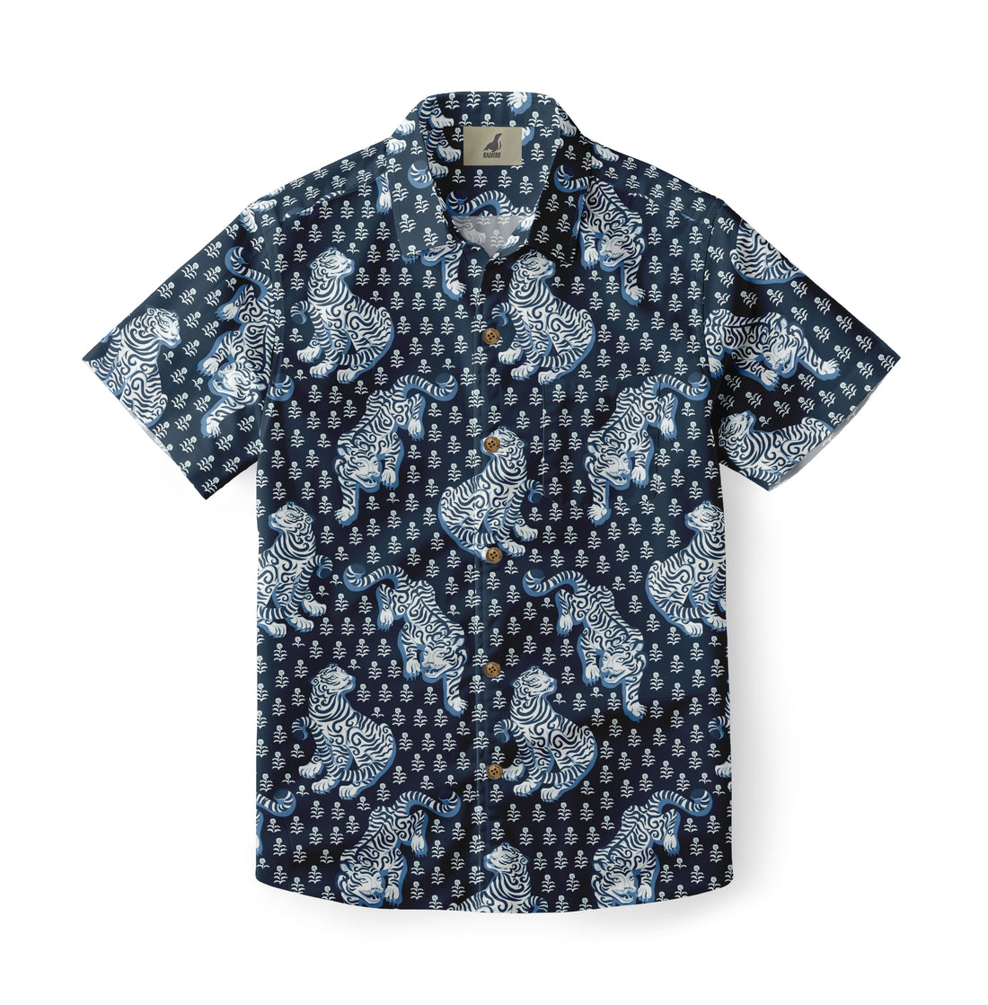 Navy Tiger Floral Hawaiian Shirt