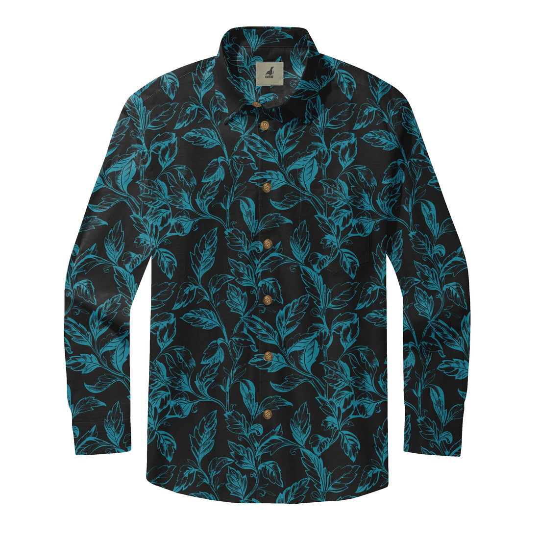 Black Tropical Floral Long Sleeve Hawaiian Shirt