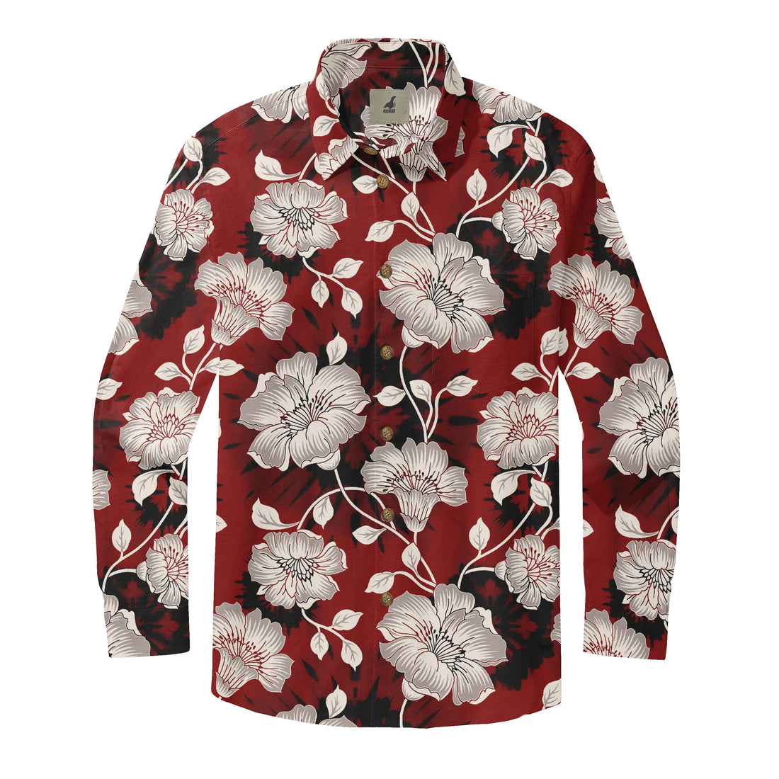 Red Tropical Floral Long Sleeve Hawaiian Shirt