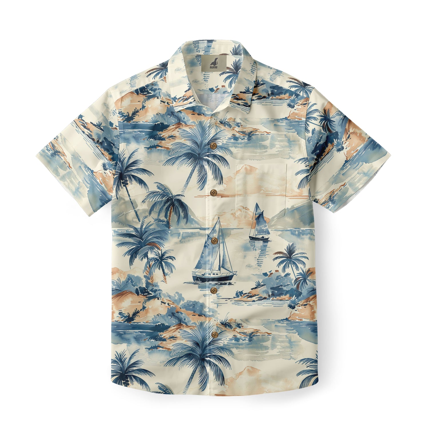 Cream Sailboats and Palms Hawaiian Shirt