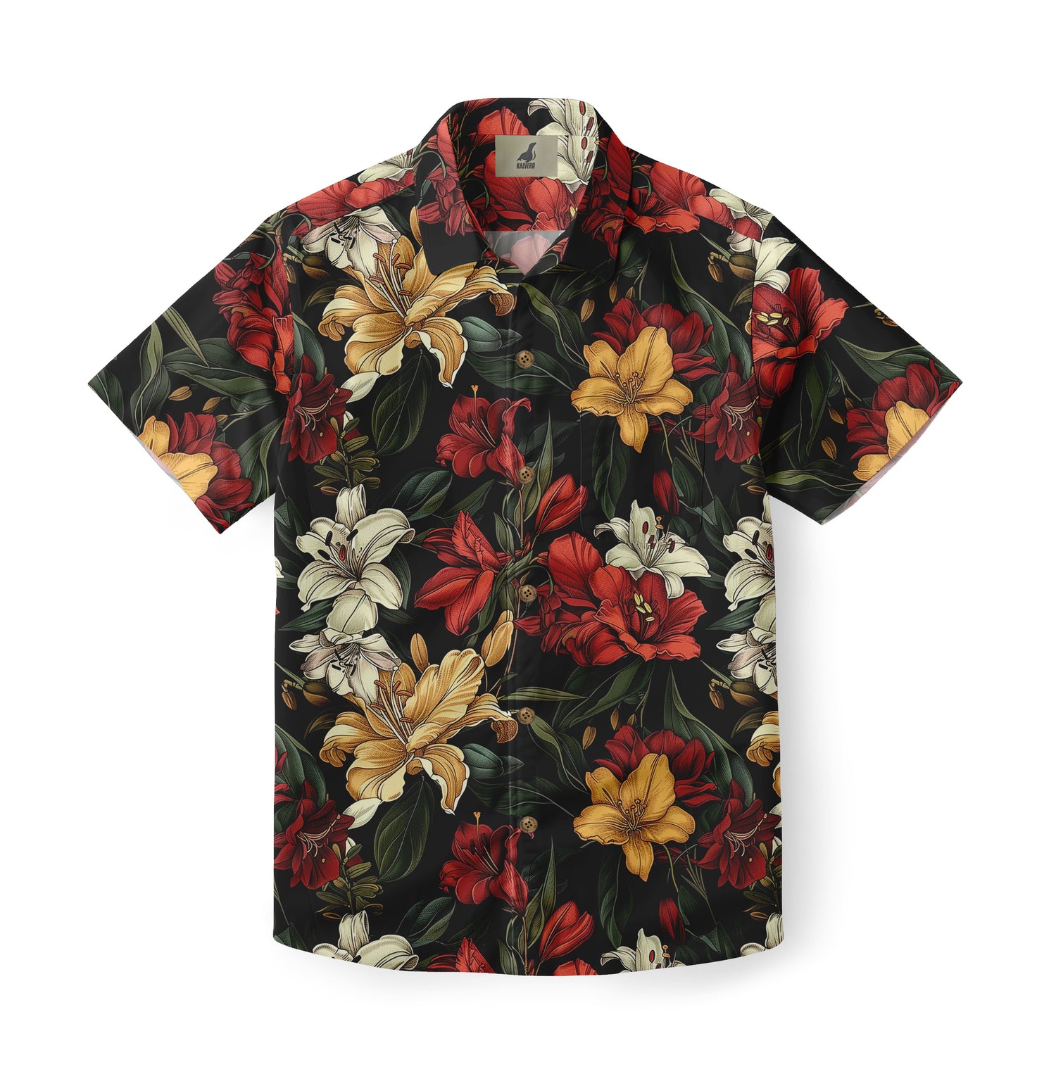 Black Vintage Botanical Lilies Hawaiian Shirt