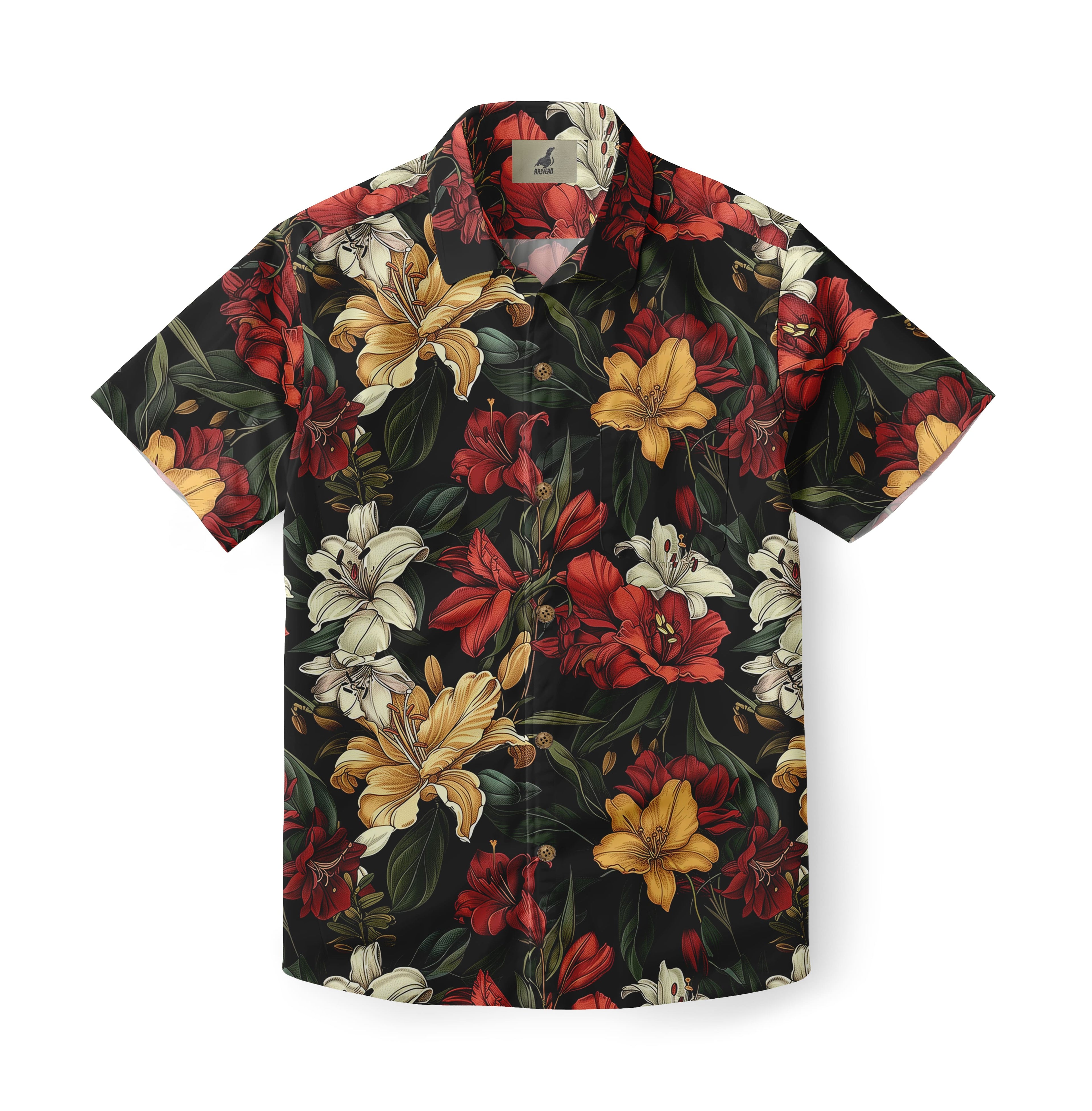 Black Vintage Botanical Lilies Hawaiian Shirt