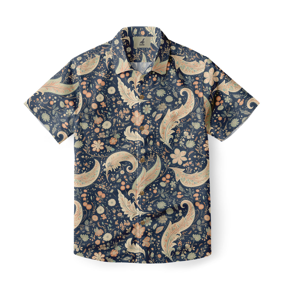 Dark Blue Vintage Paisley and Floral Hawaiian Shirt