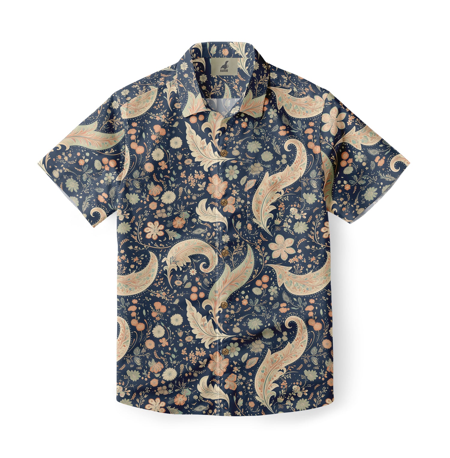 Dark Blue Vintage Paisley and Floral Hawaiian Shirt