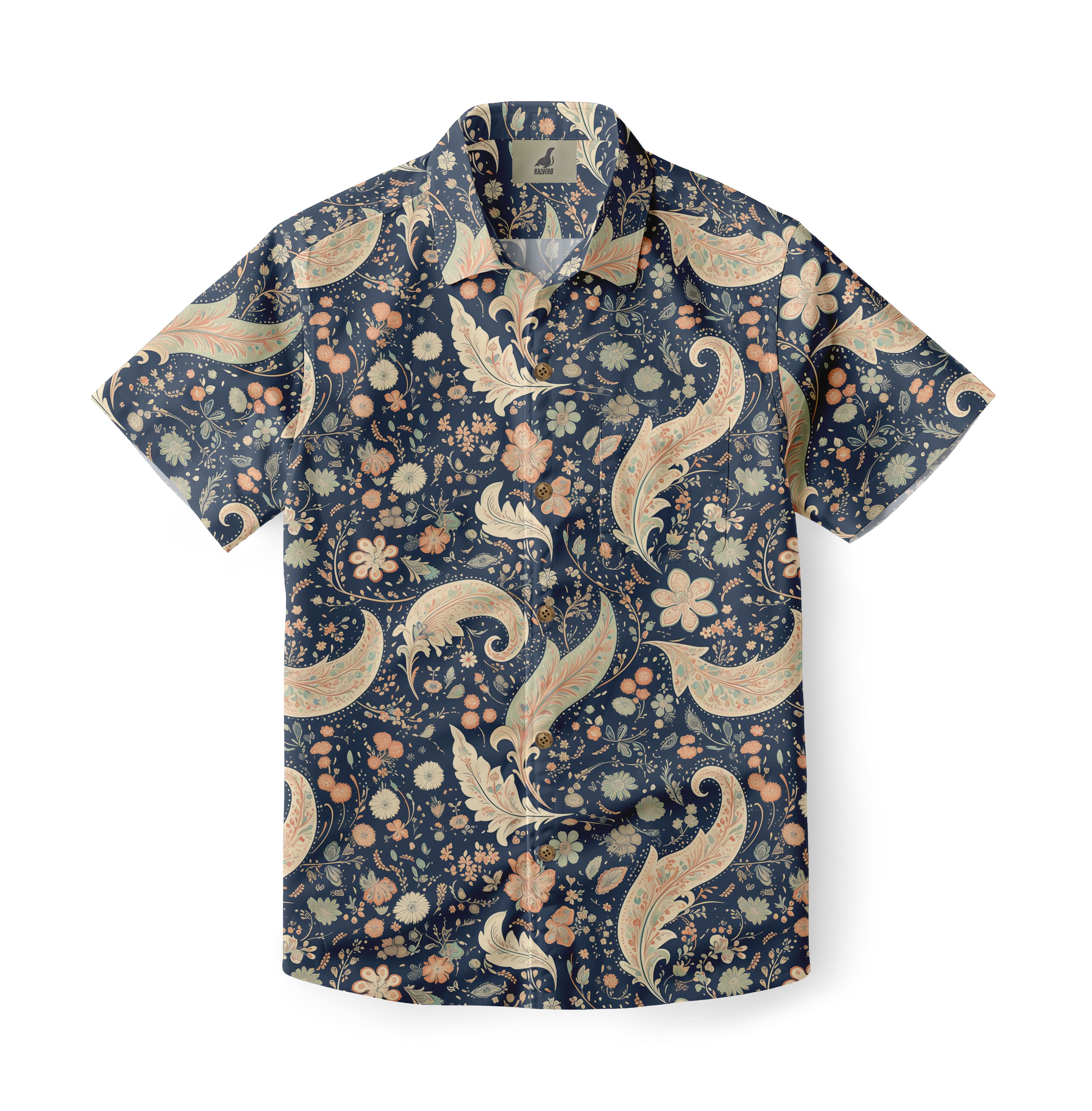 Dark Blue Vintage Paisley and Floral Hawaiian Shirt