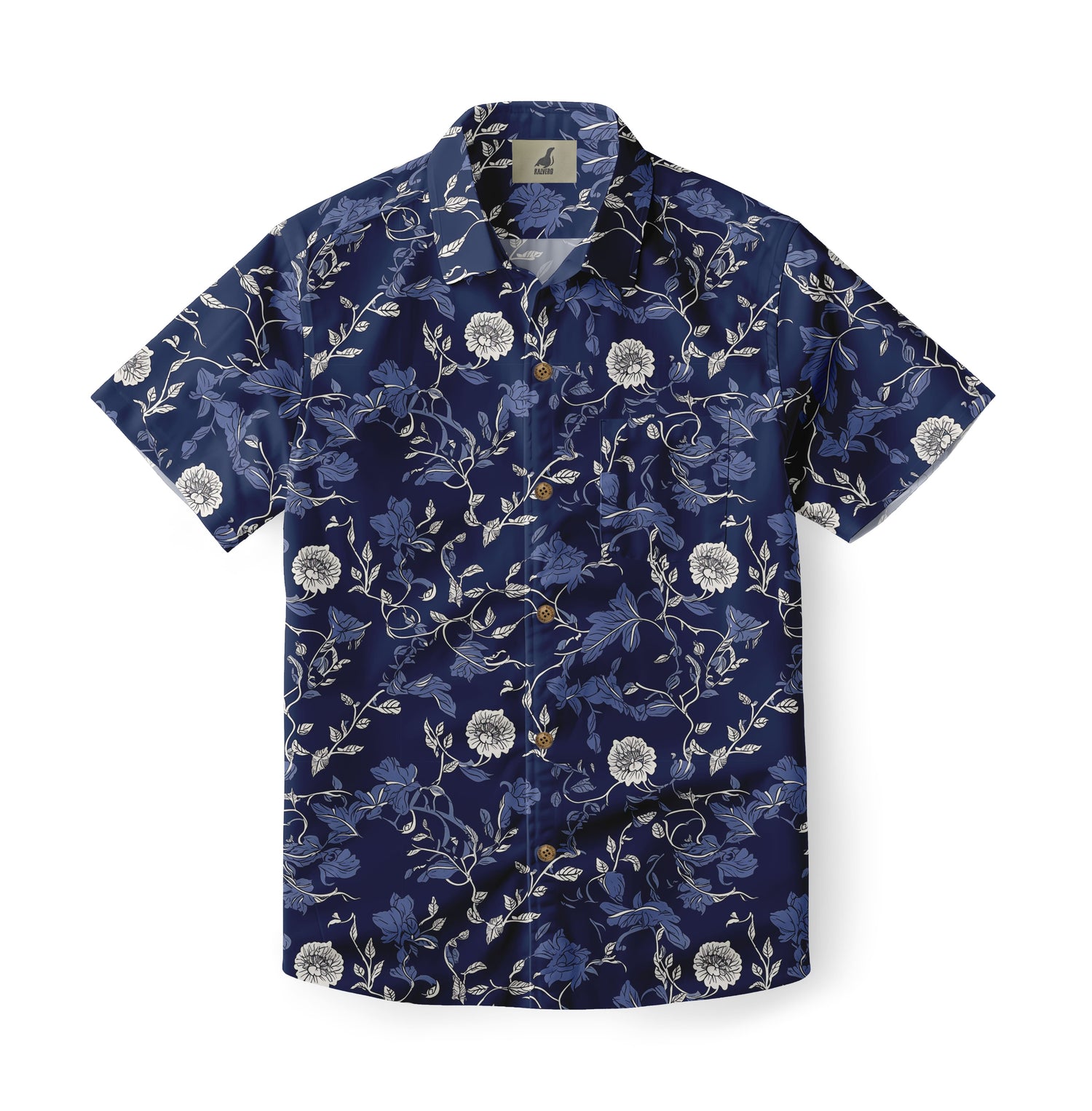 Navy Blue Botanical Floral Hawaiian Shirt