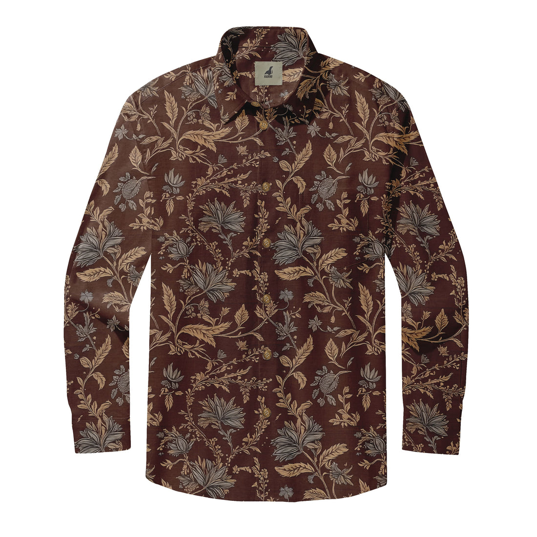 Dark Brown Gold Leaf Long Sleeve Hawaiian Shirt