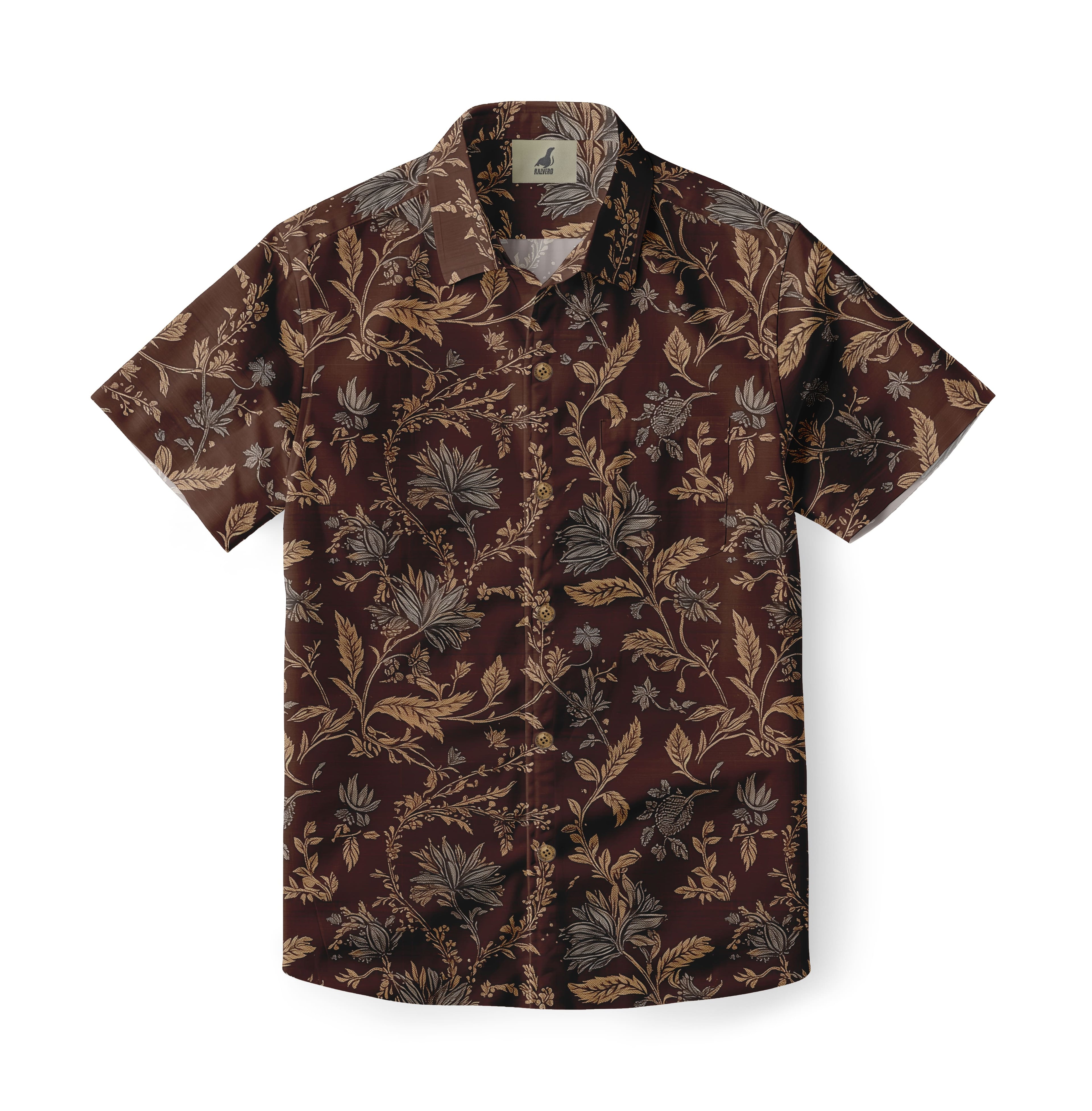 Dark Brown Gold Leaf Hawaiian Shirt
