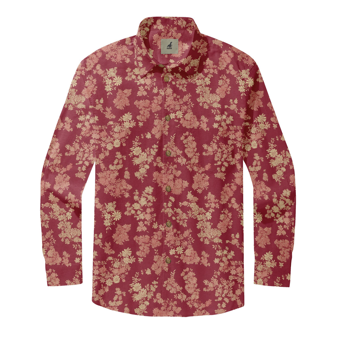 Burgundy Vintage Floral Long Sleeve Hawaiian Shirt
