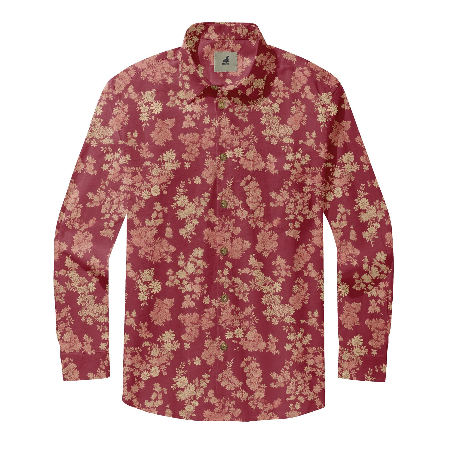 Burgundy Vintage Floral Long Sleeve Hawaiian Shirt