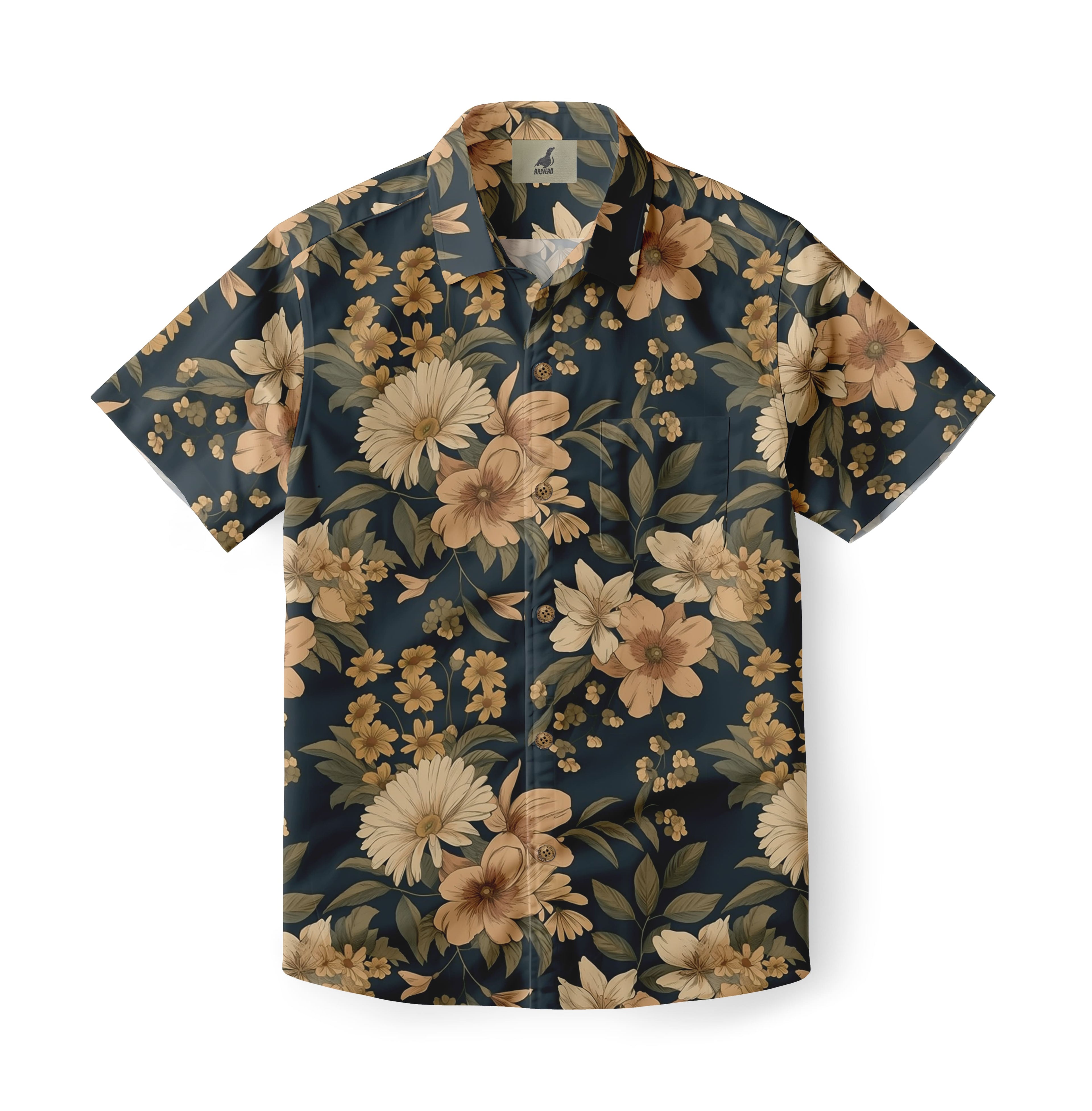 Navy Blue Vintage Floral Hawaiian Shirt