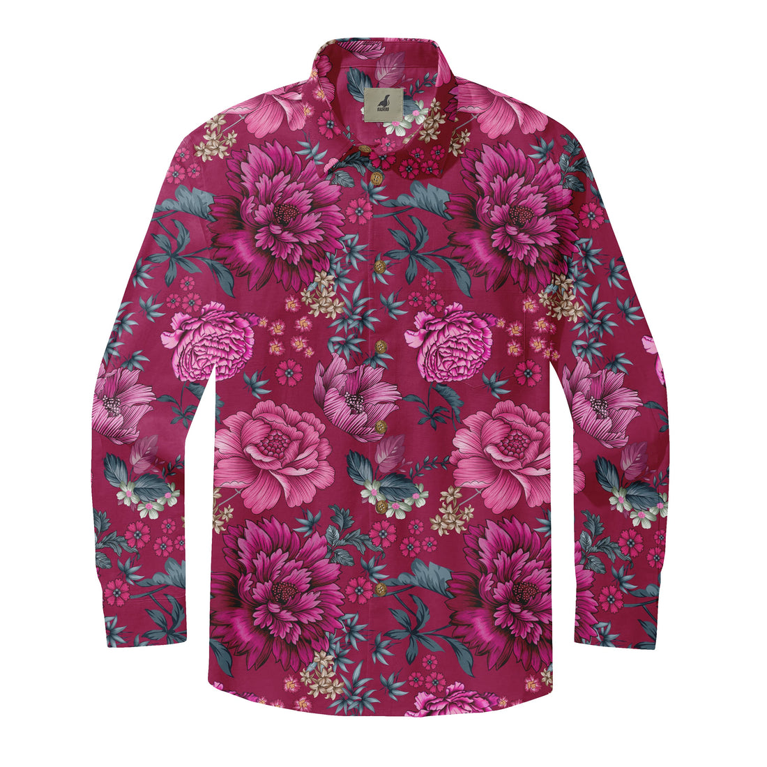 Burgundy Botanical Floral Long Sleeve Hawaiian Shirt