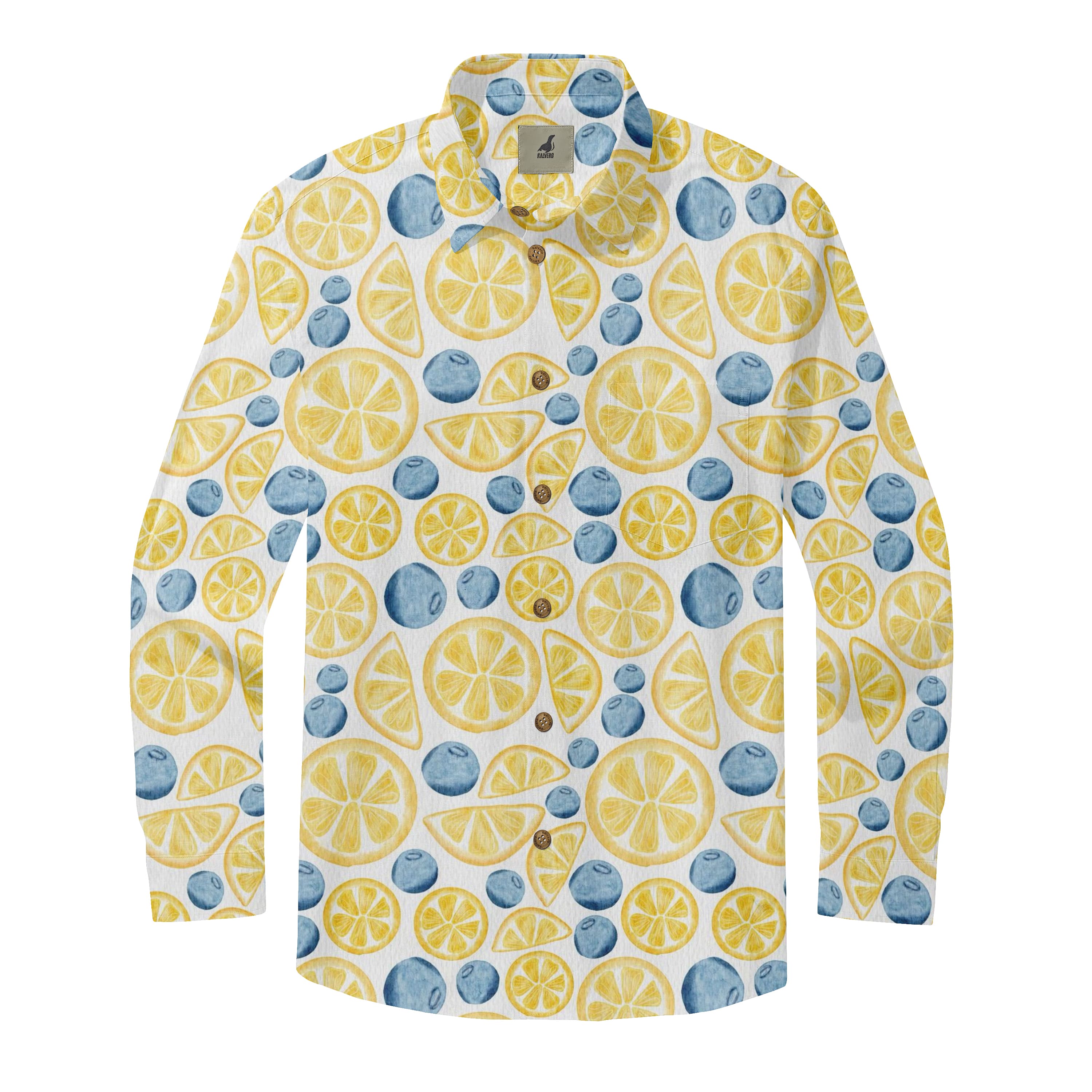 White Lemon &amp; Blueberry Long Sleeve Hawaiian Shirt