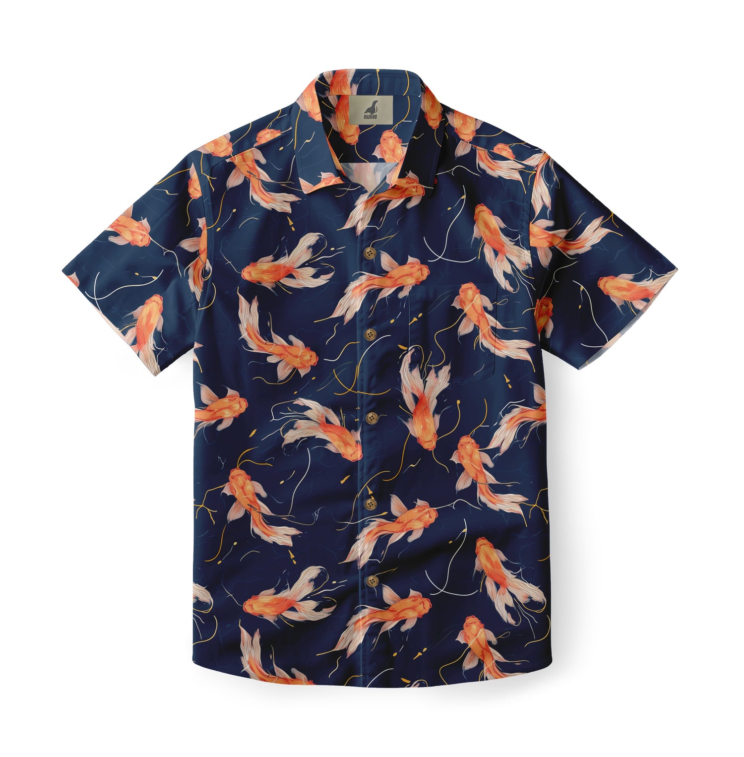 Navy Blue Orange Koi Fish Hawaiian Shirt
