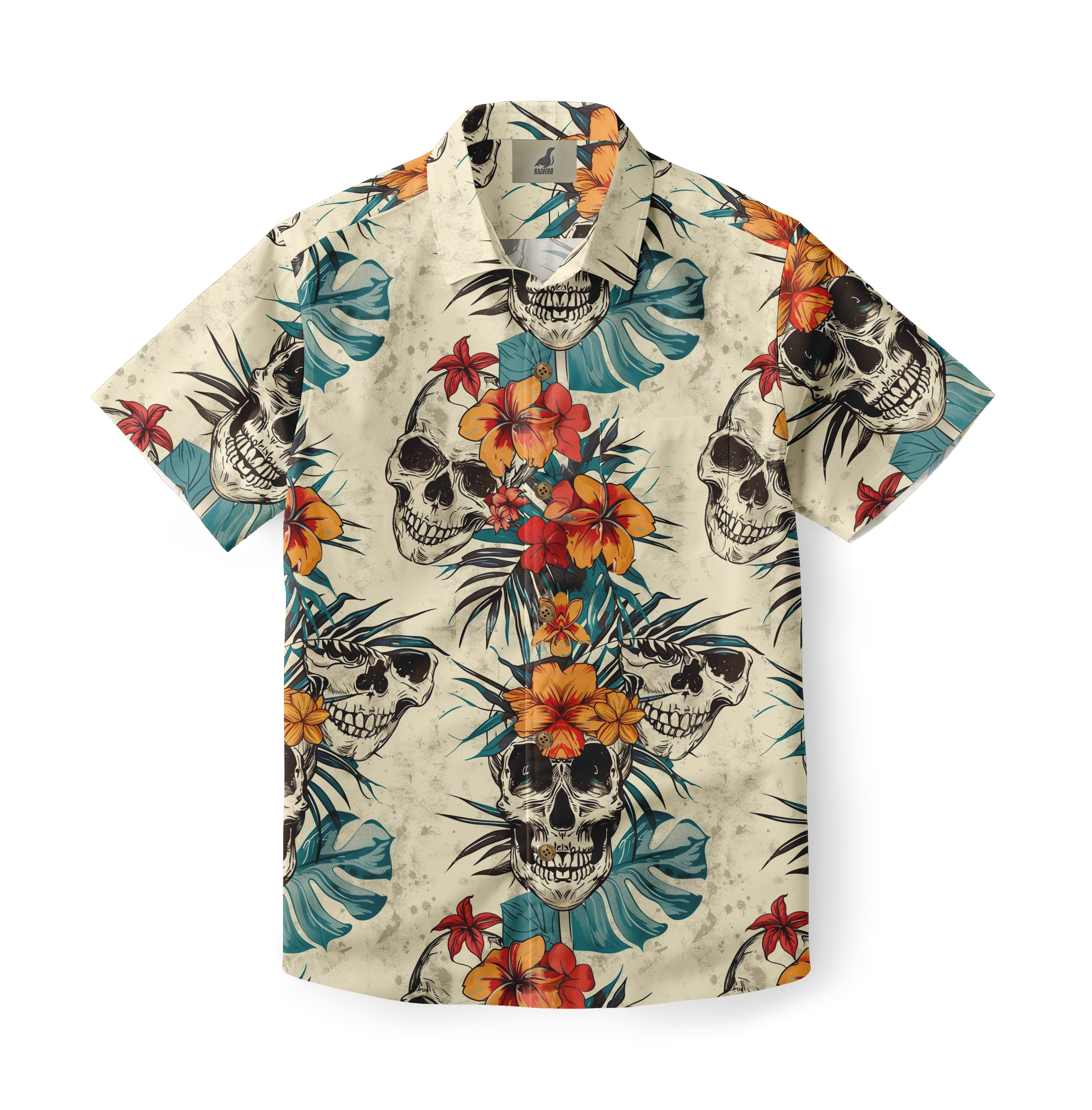 Cream Tropical Skull Floral Hawaiian Shirt
