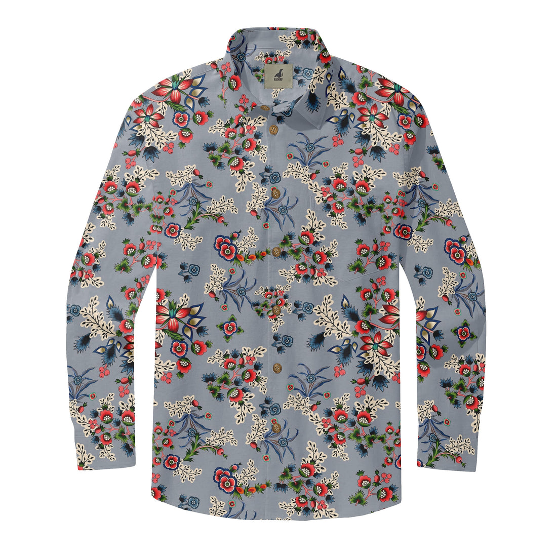 Grey Blue Vintage Floral Long Sleeve Hawaiian Shirt