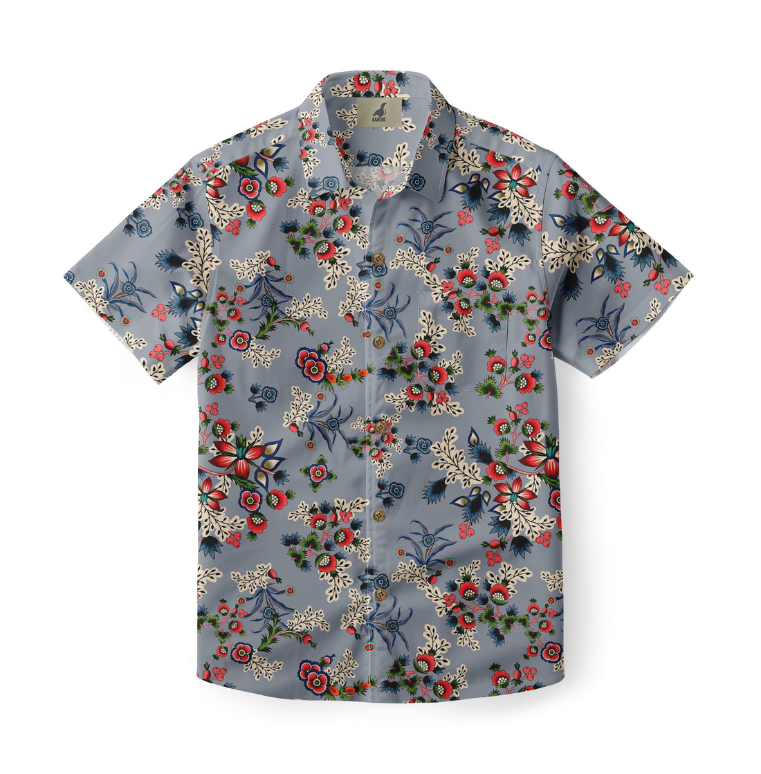 Grey Blue Vintage Floral Hawaiian Shirt