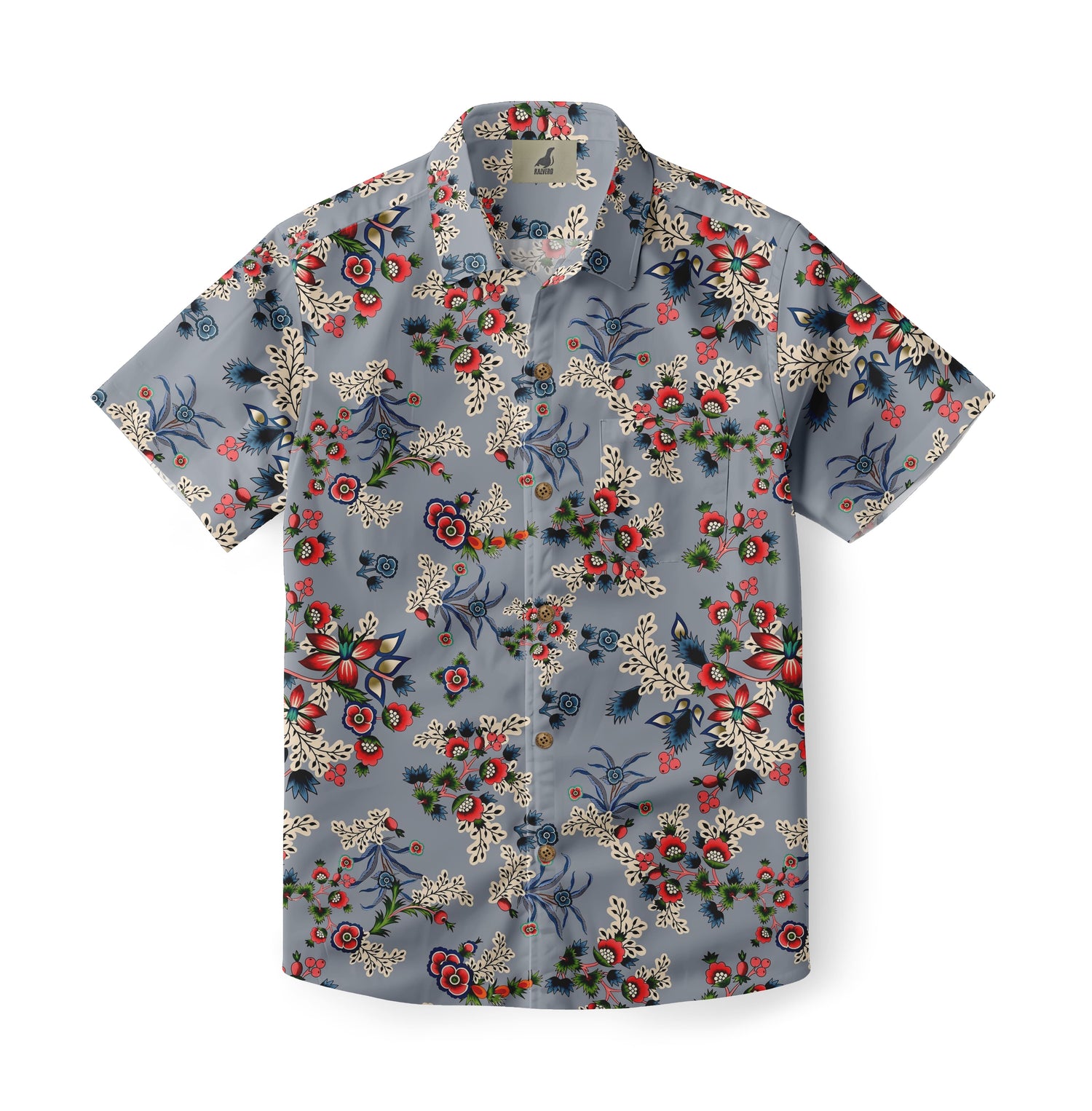 Grey Blue Vintage Floral Hawaiian Shirt