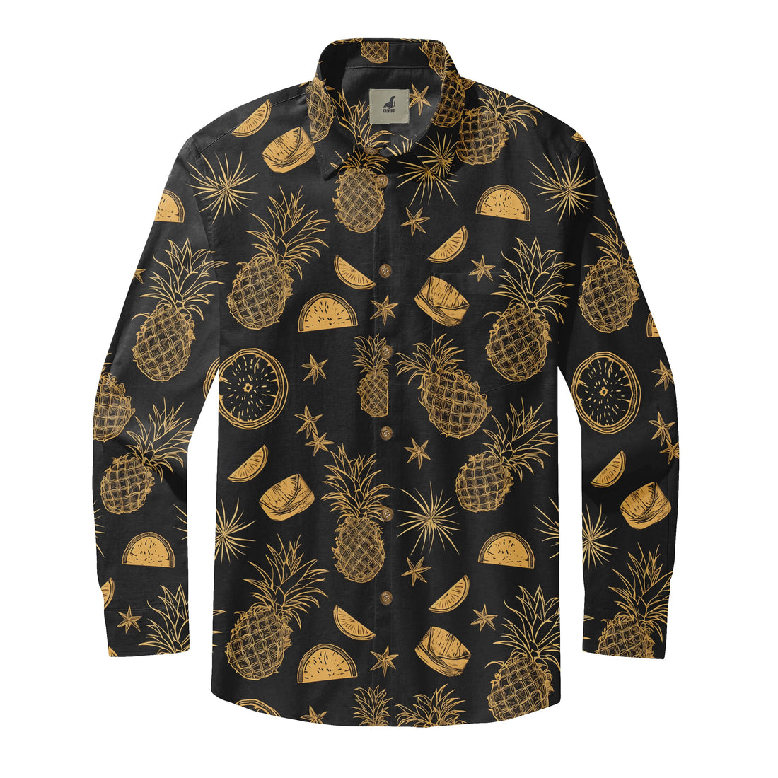 Black Gold Tropical Fruit Long Sleeve Hawaiian Shirt