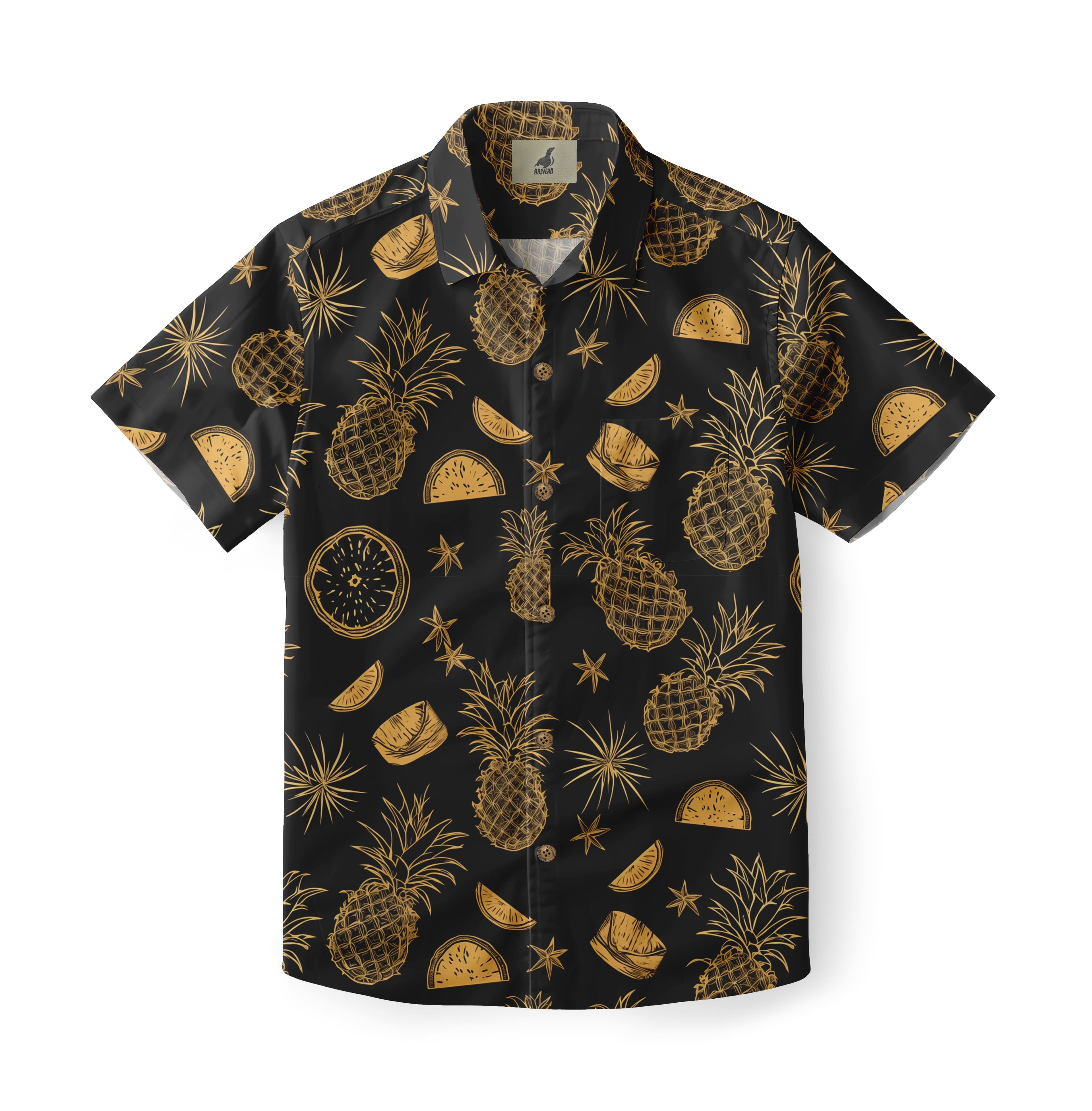 Black Gold Tropical Fruit Hawaiian Shirt