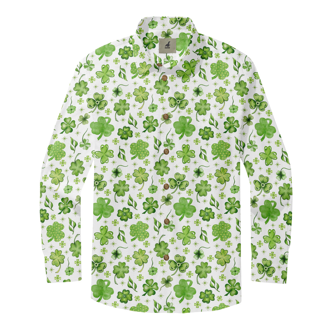 White Green Shamrock Clover Long Sleeve Hawaiian Shirt