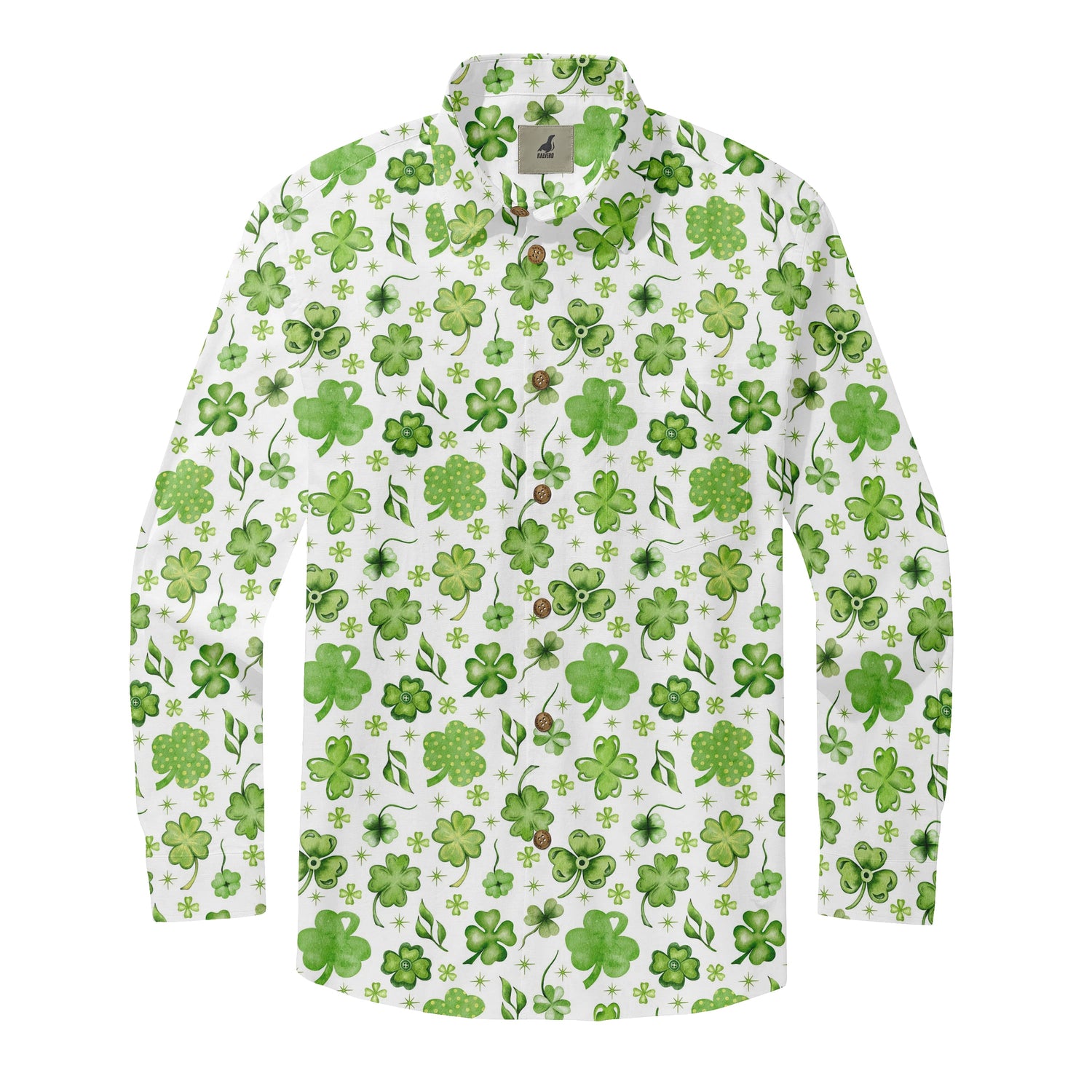 White Green Shamrock Clover Long Sleeve Hawaiian Shirt
