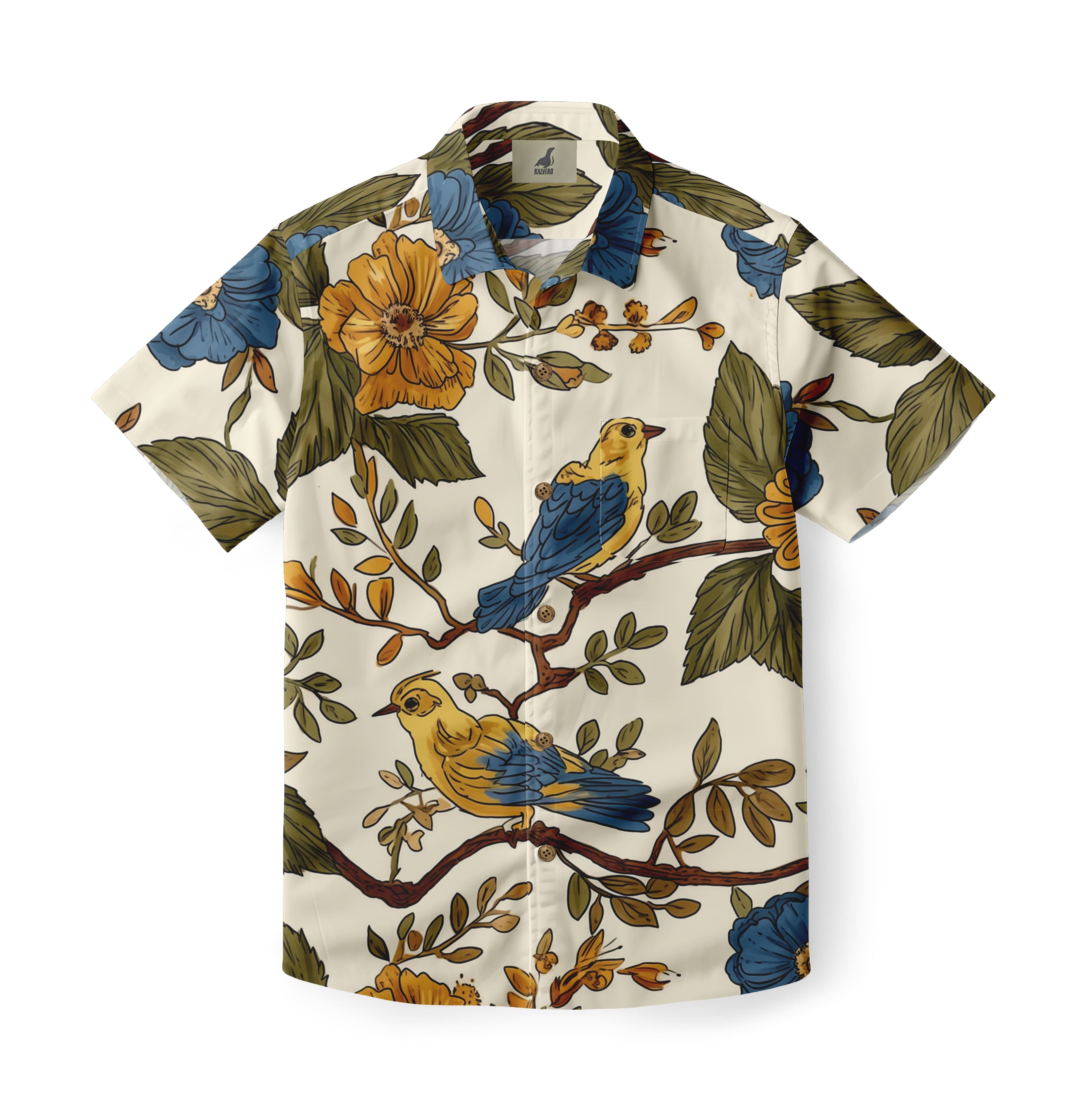 Cream Vintage Bird and Floral Hawaiian Shirt