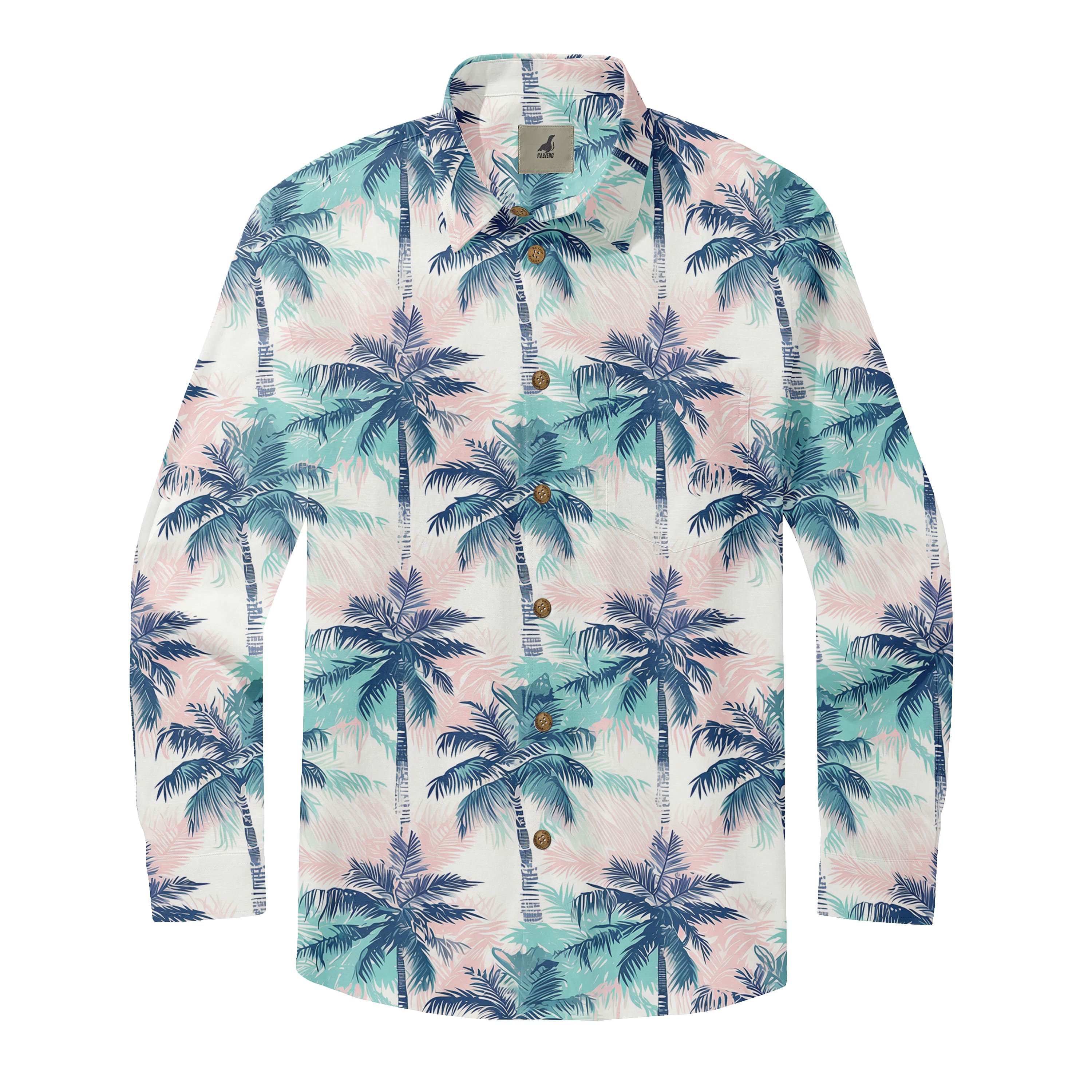 White Palm Tree Long Sleeve Hawaiian Shirt