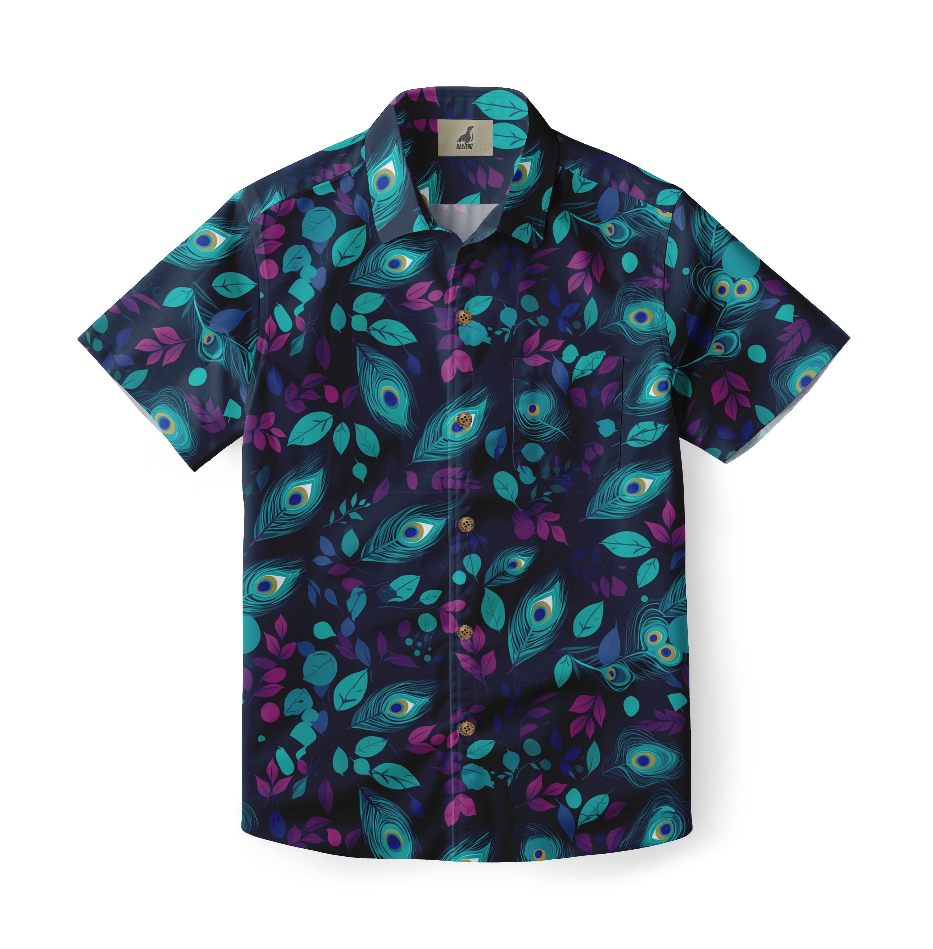 Navy Blue Peacock Feathers Hawaiian Shirt