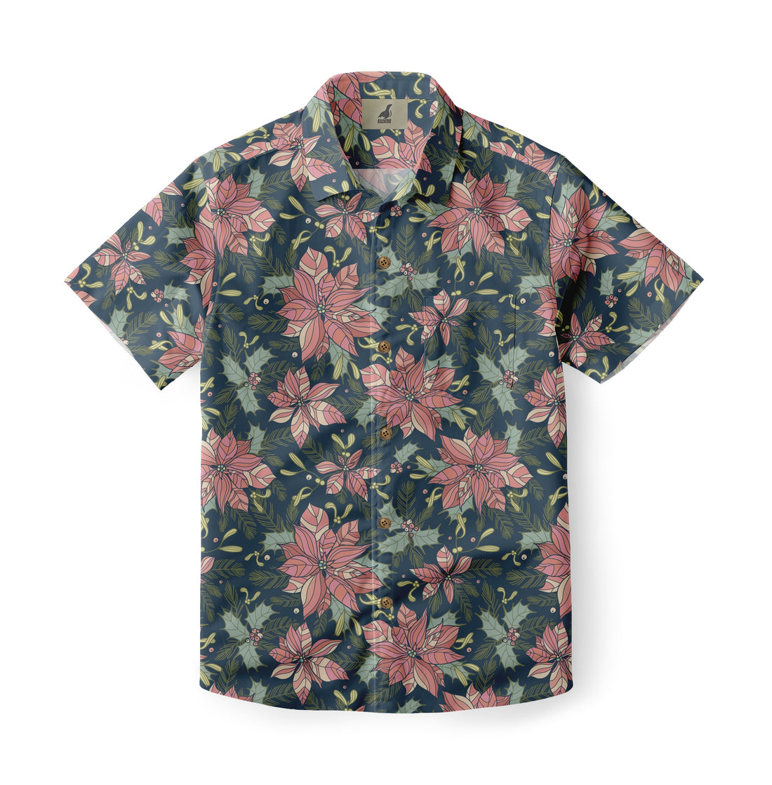 Navy Blue Christmas Poinsettia Hawaiian Shirt