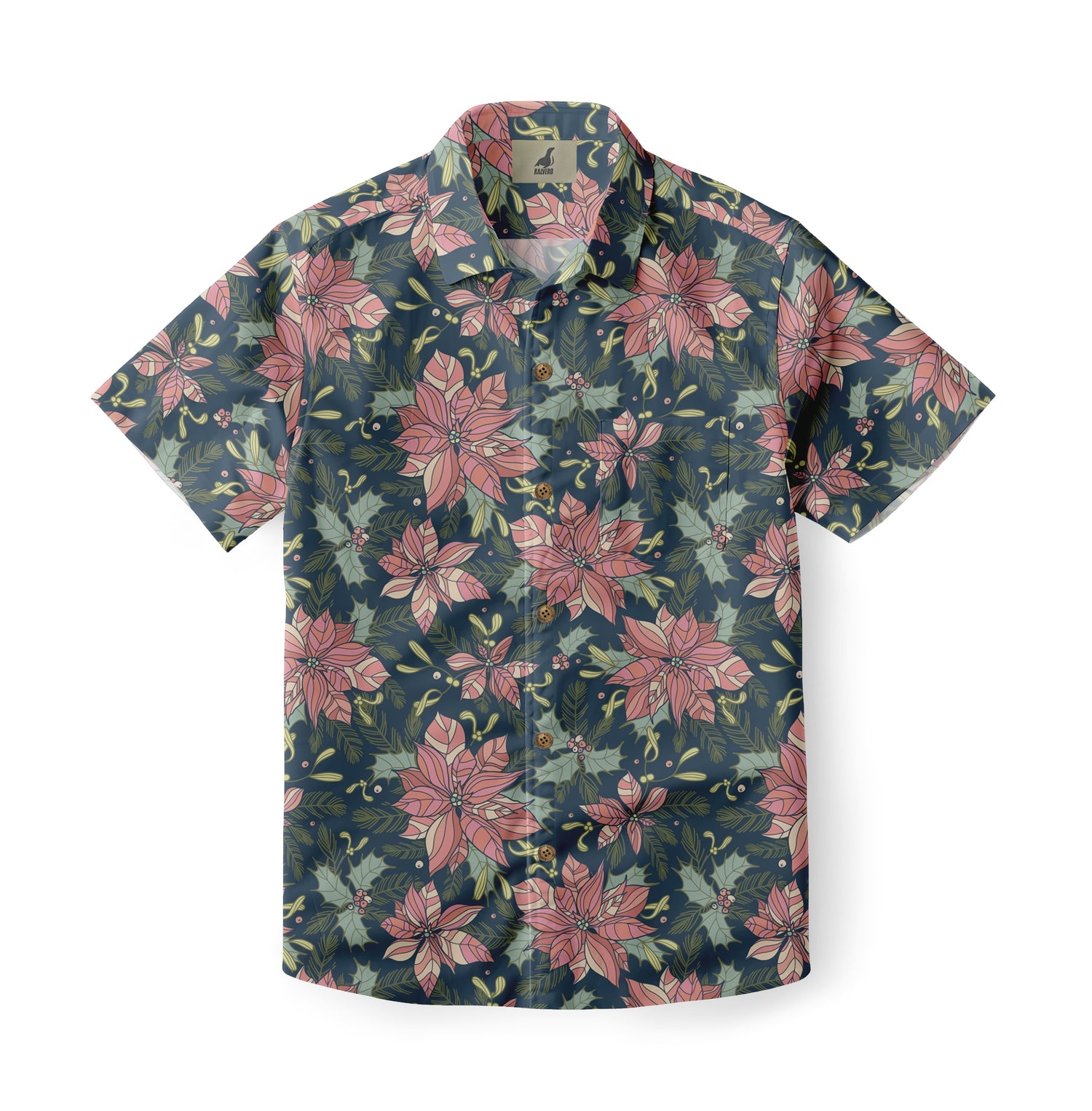 Navy Blue Christmas Poinsettia Hawaiian Shirt