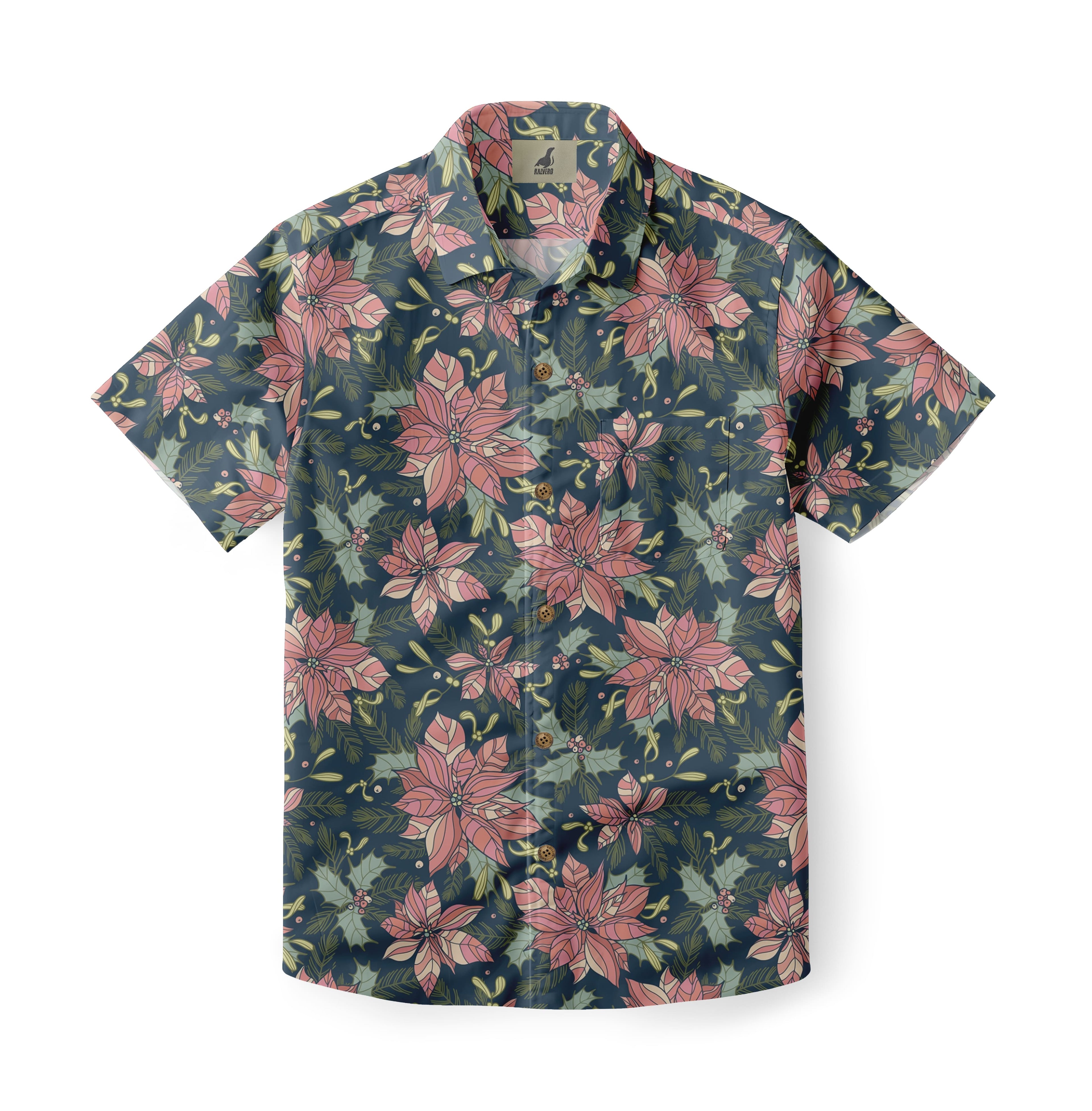Navy Blue Christmas Poinsettia Hawaiian Shirt