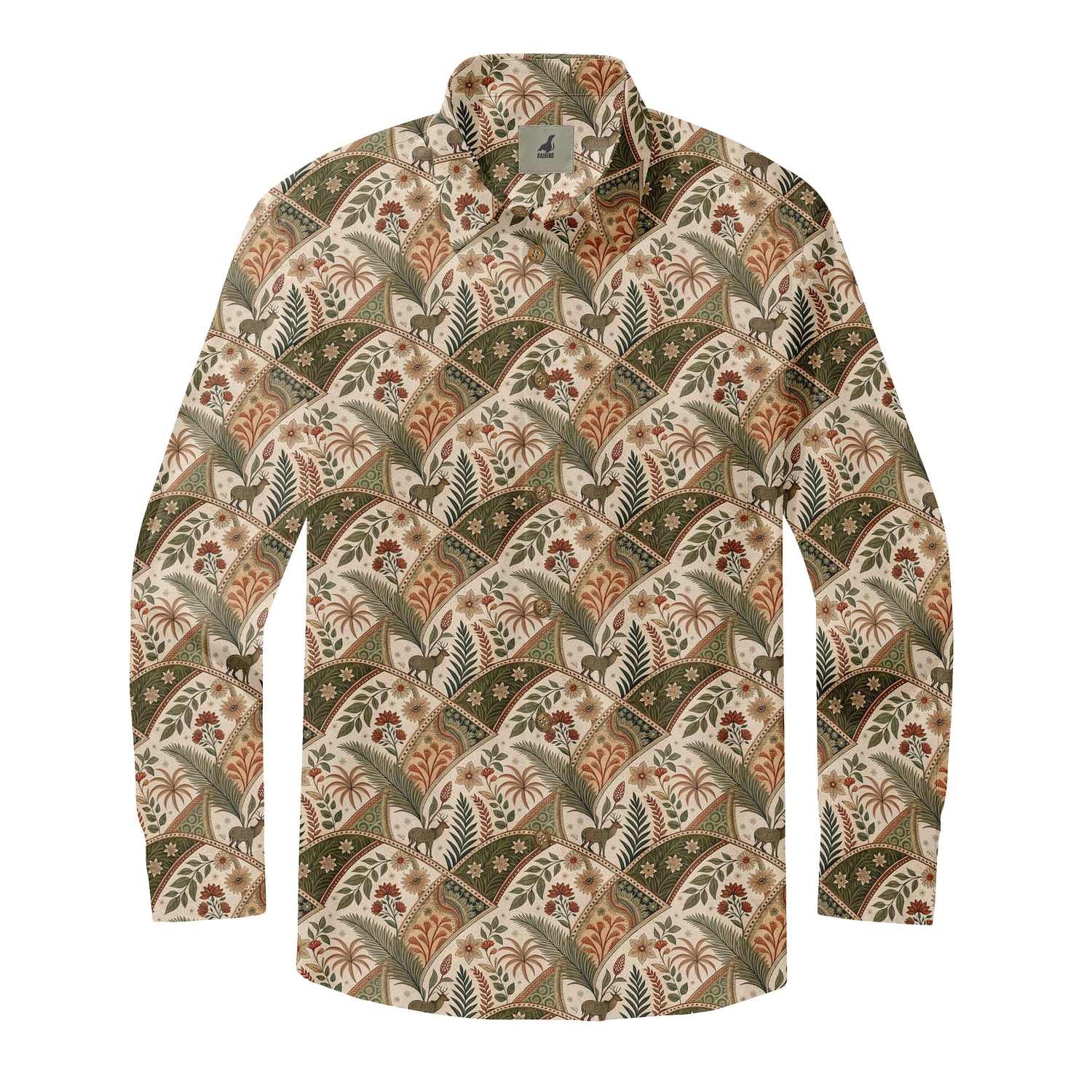 Beige Vintage Botanical Deer Long Sleeve Hawaiian Shirt