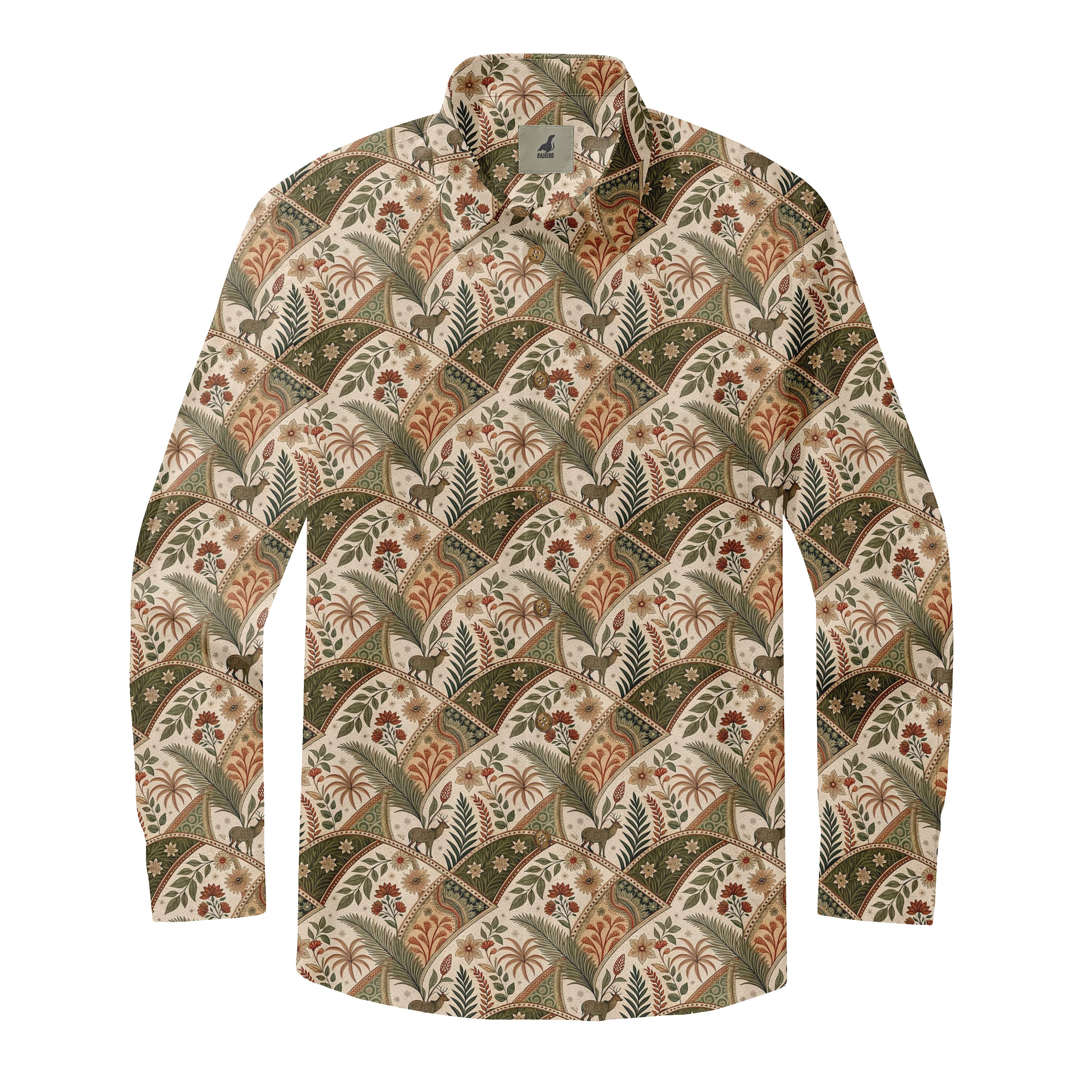 Beige Vintage Botanical Deer Long Sleeve Hawaiian Shirt