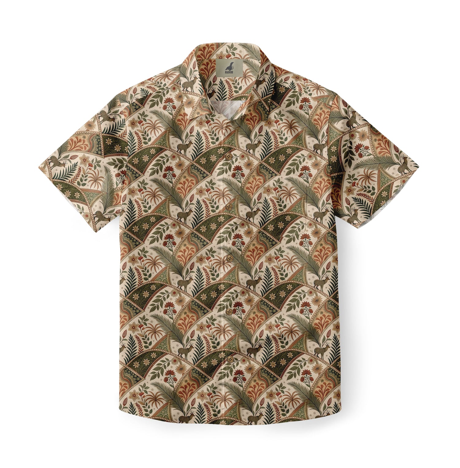 Beige Vintage Botanical Deer Hawaiian Shirt