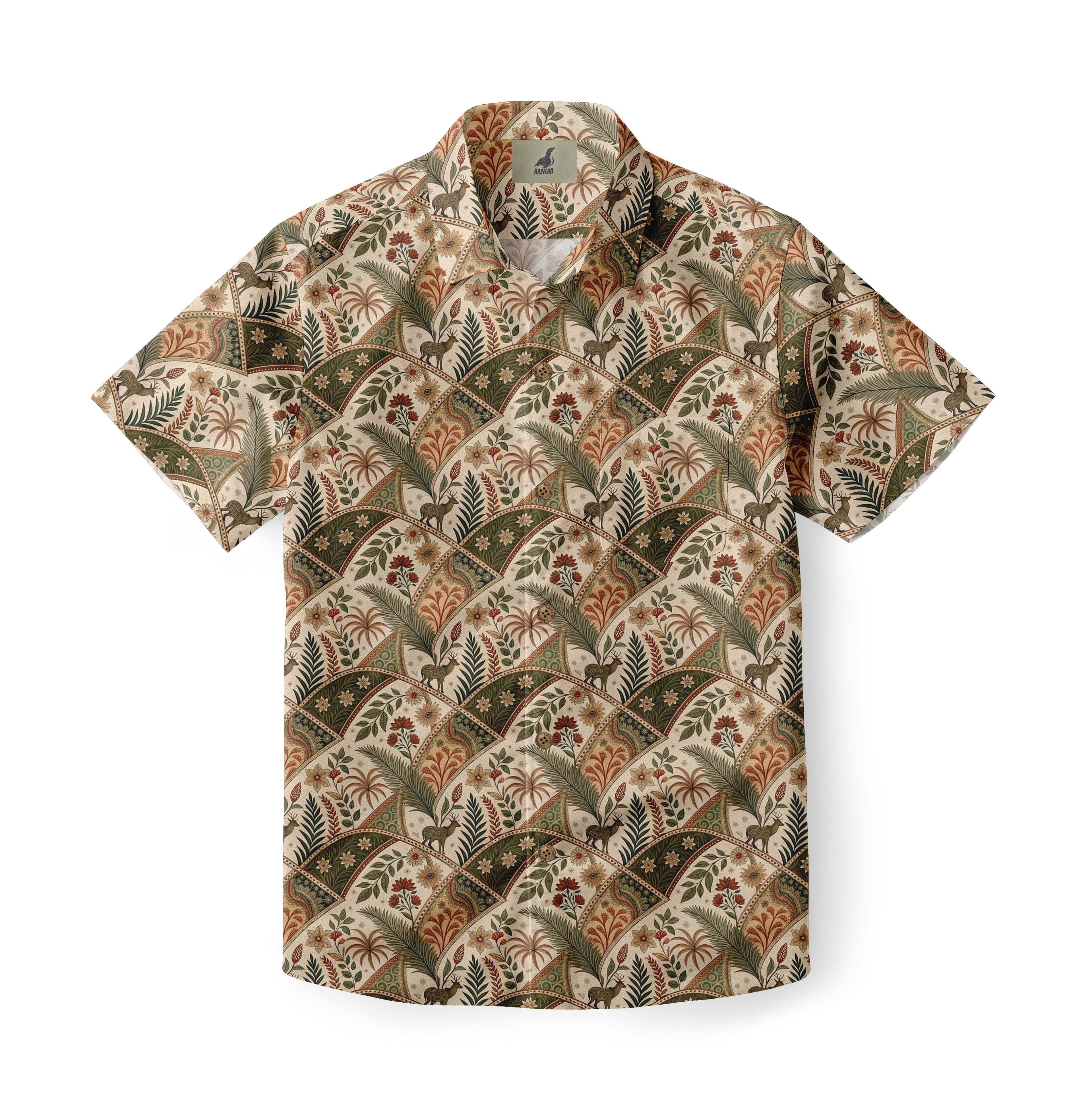 Beige Vintage Botanical Deer Hawaiian Shirt