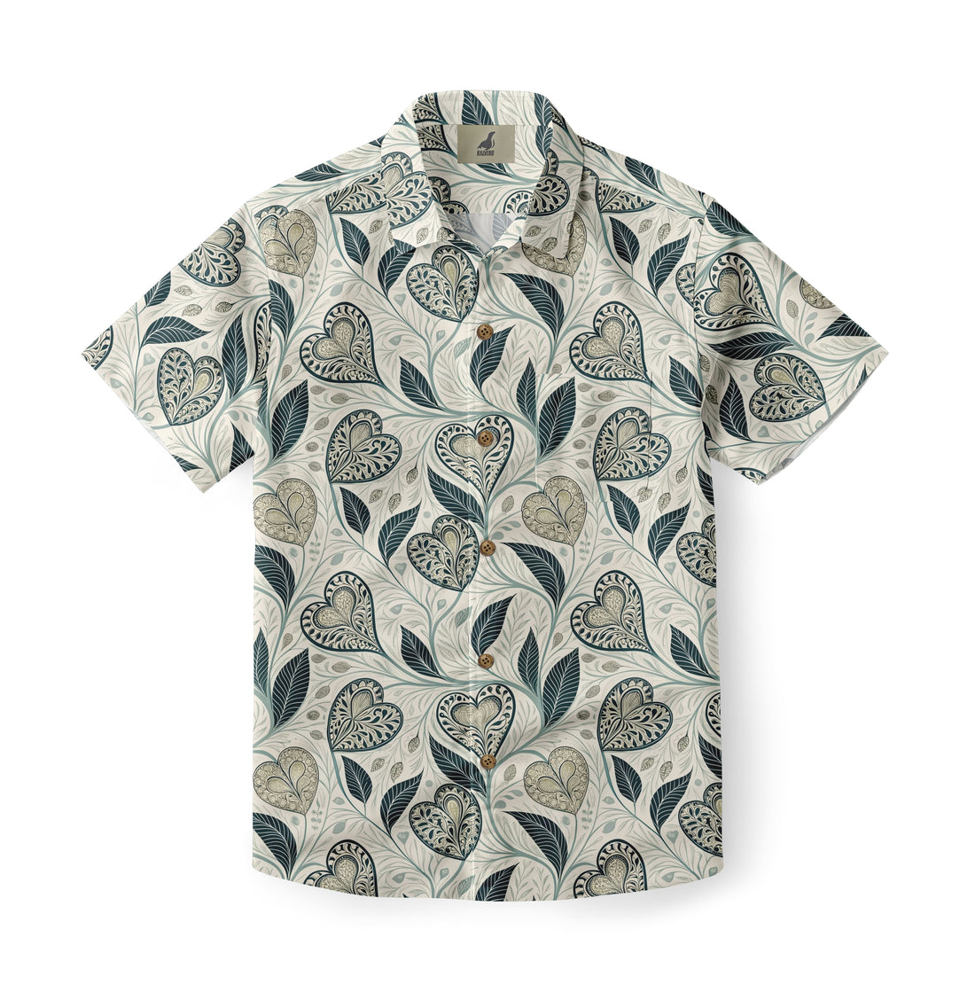 Cream Paisley Heart and Leaf Hawaiian Shirt